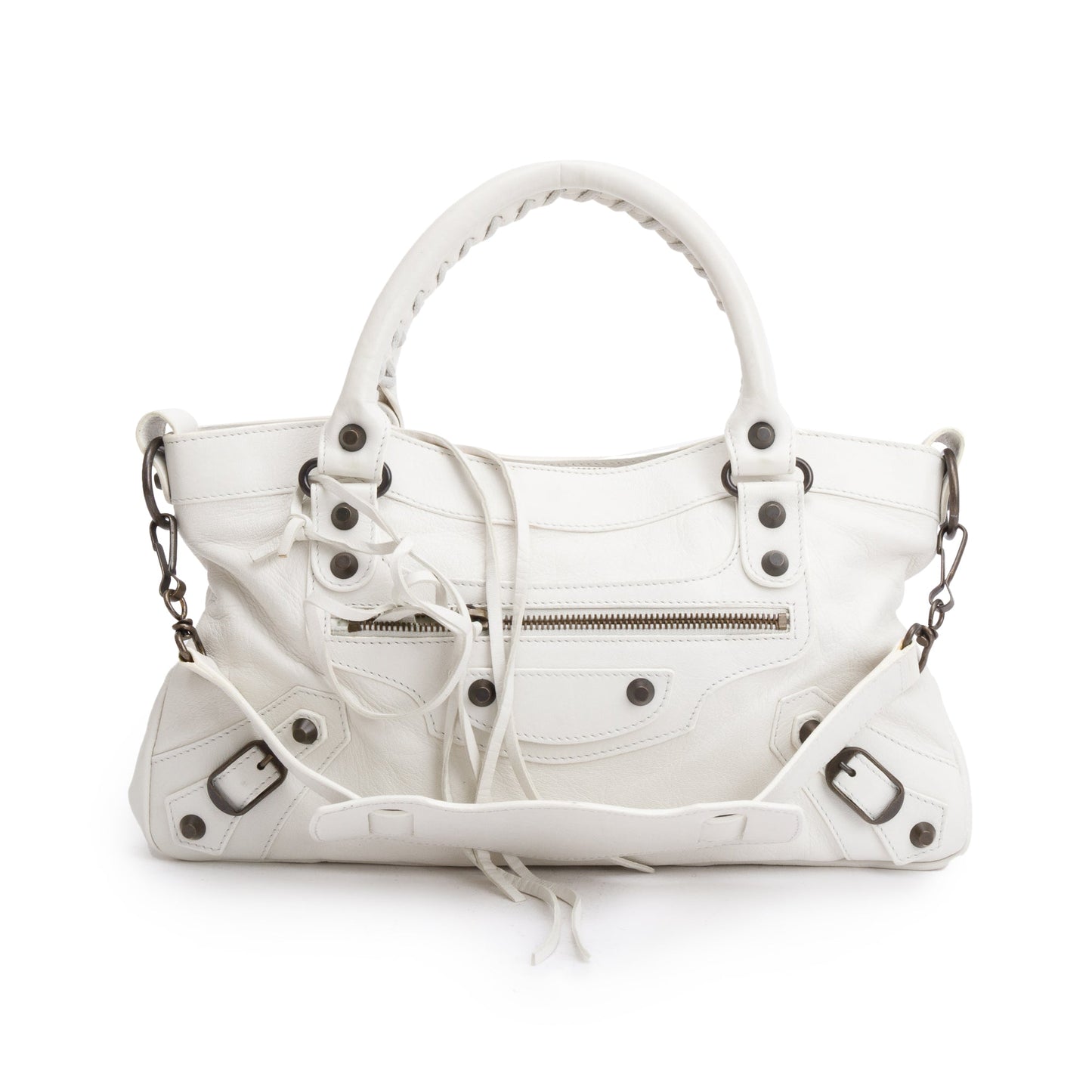 Balenciaga White Arena Leather Motocross Classic First Bag