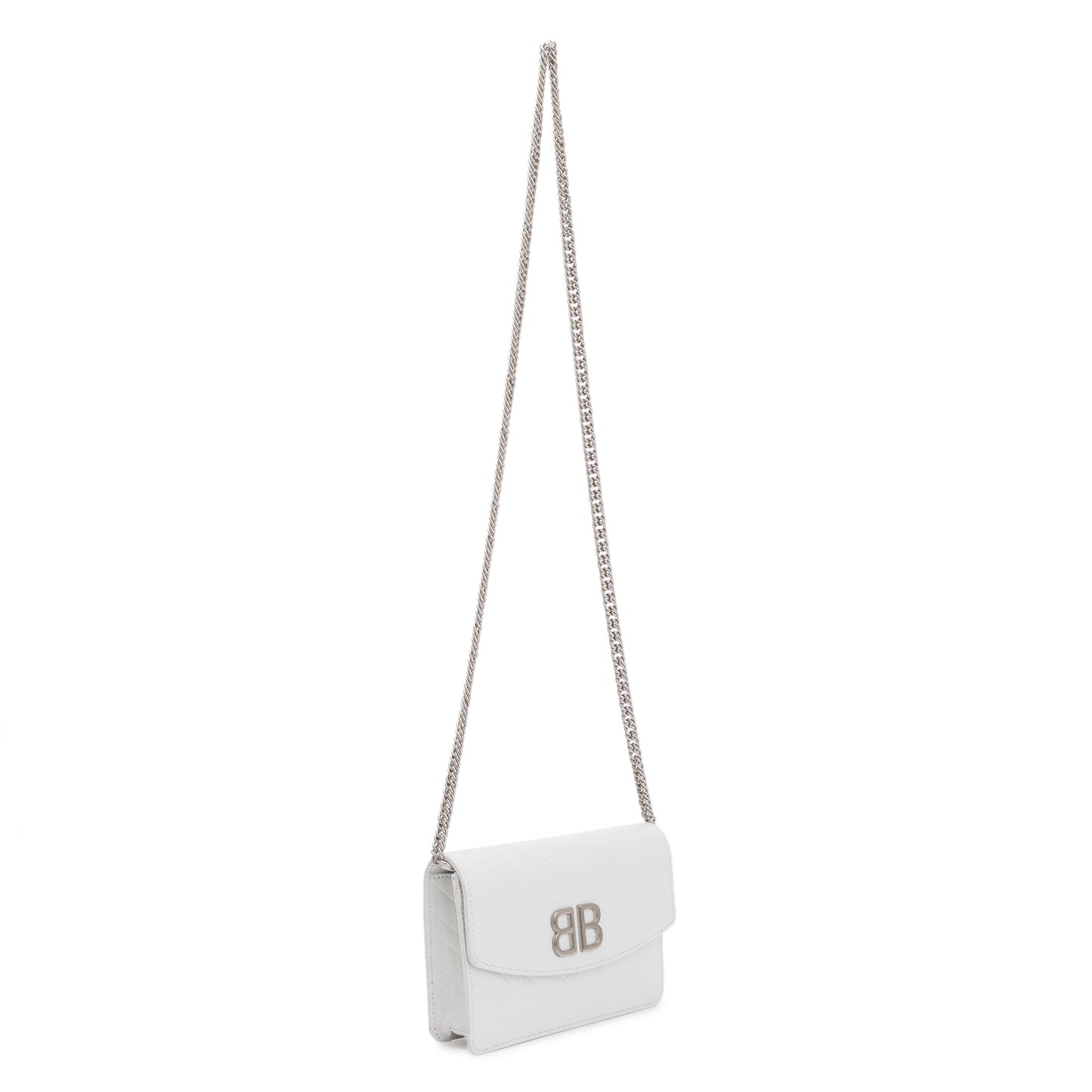 Balenciaga White Calfskin Leather BB Wallet on Chain
