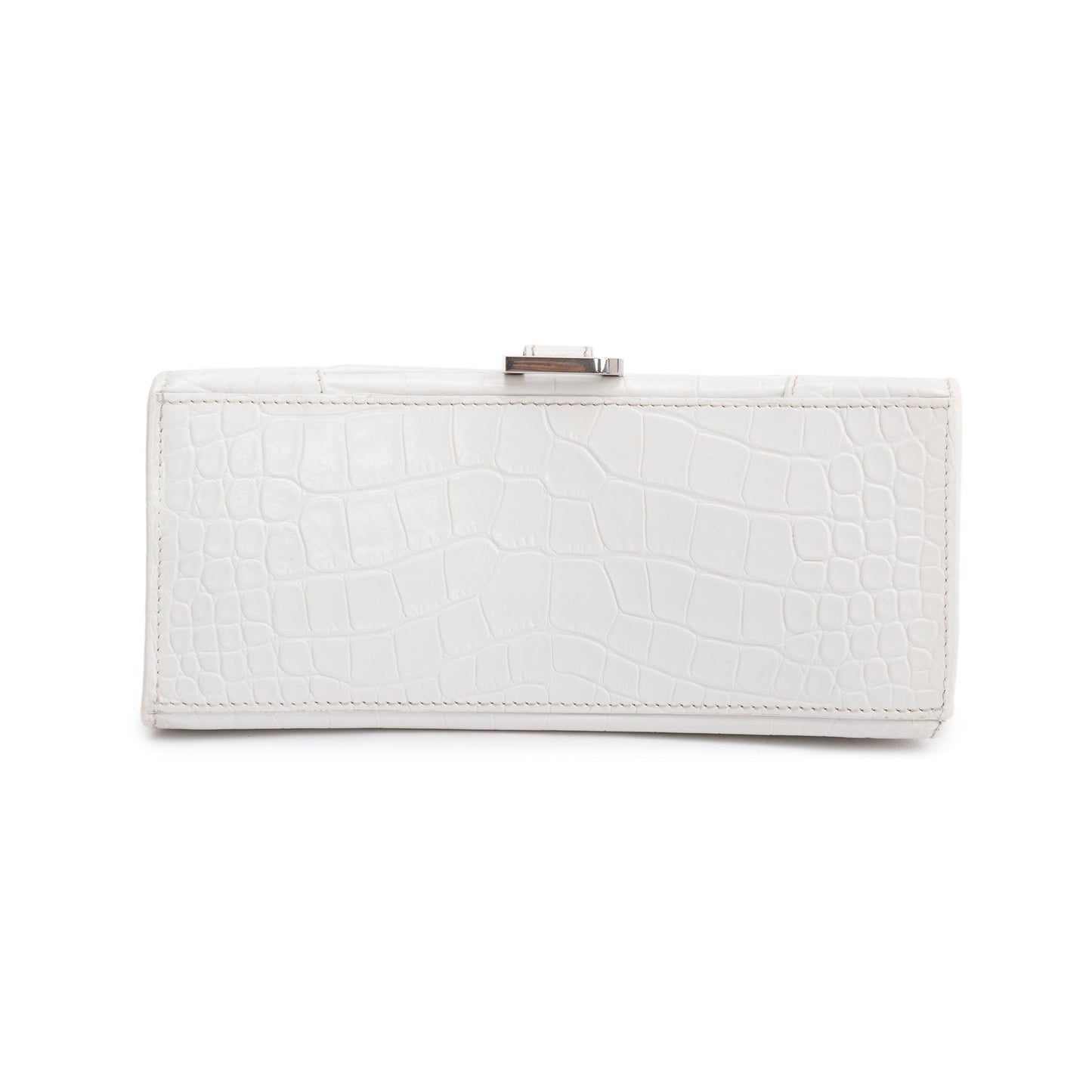 Balenciaga White Croc Embossed Leather Small Hourglass Top Handle Bag