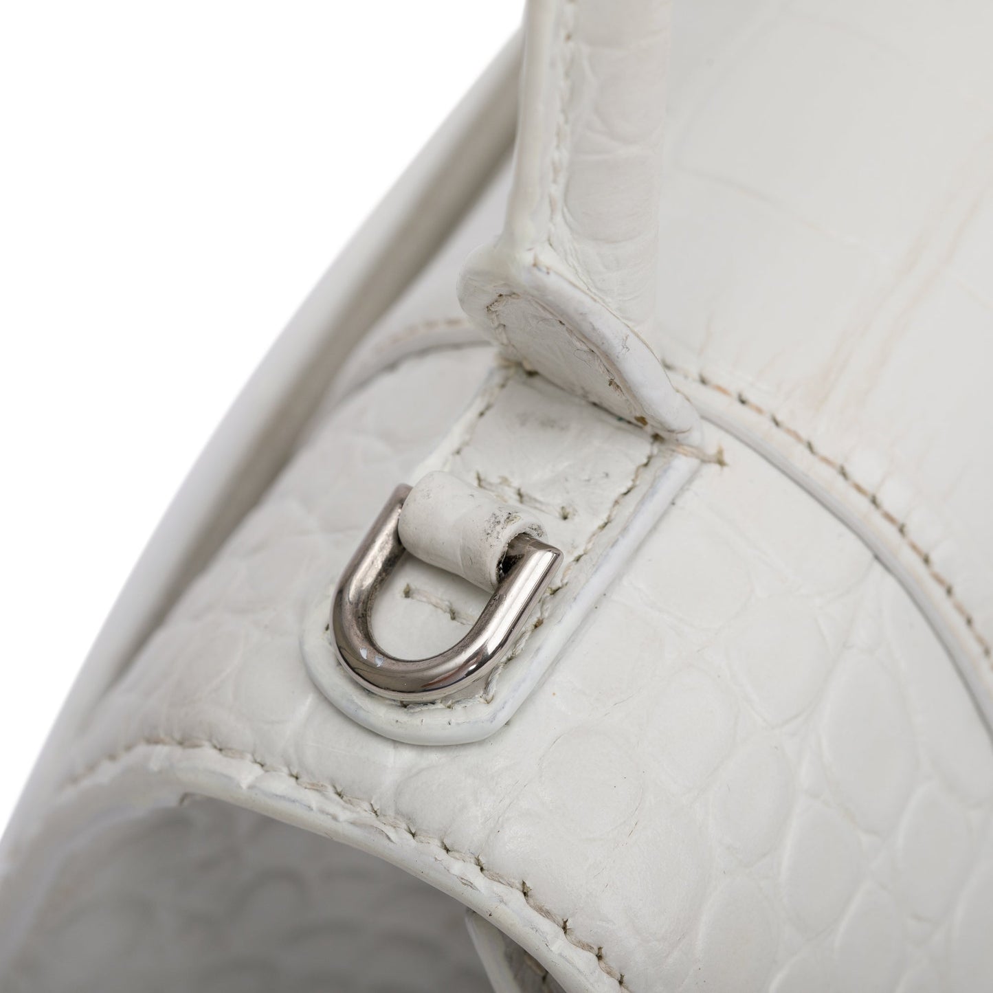 Balenciaga White Croc Embossed Leather Small Hourglass Top Handle Bag