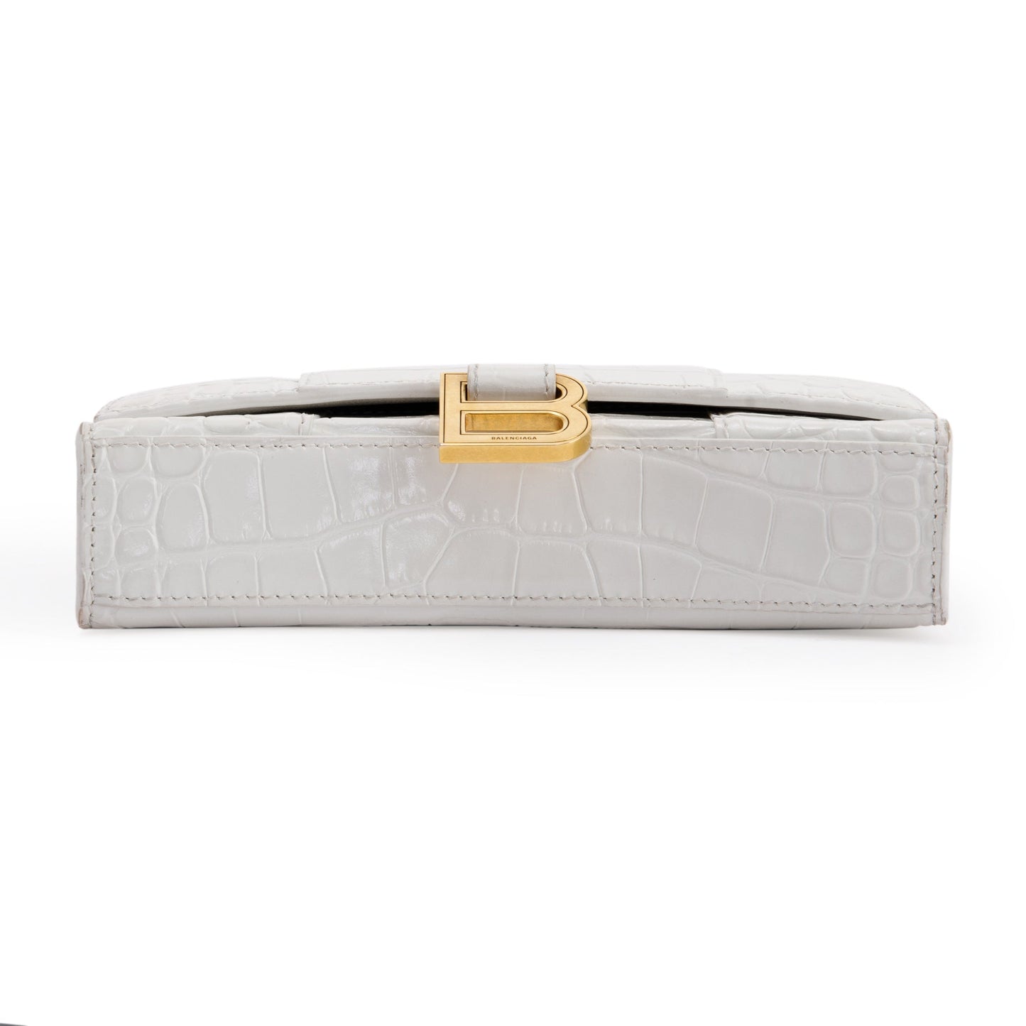 Balenciaga White Crocodile Embossed Hourglass Wallet on Chain