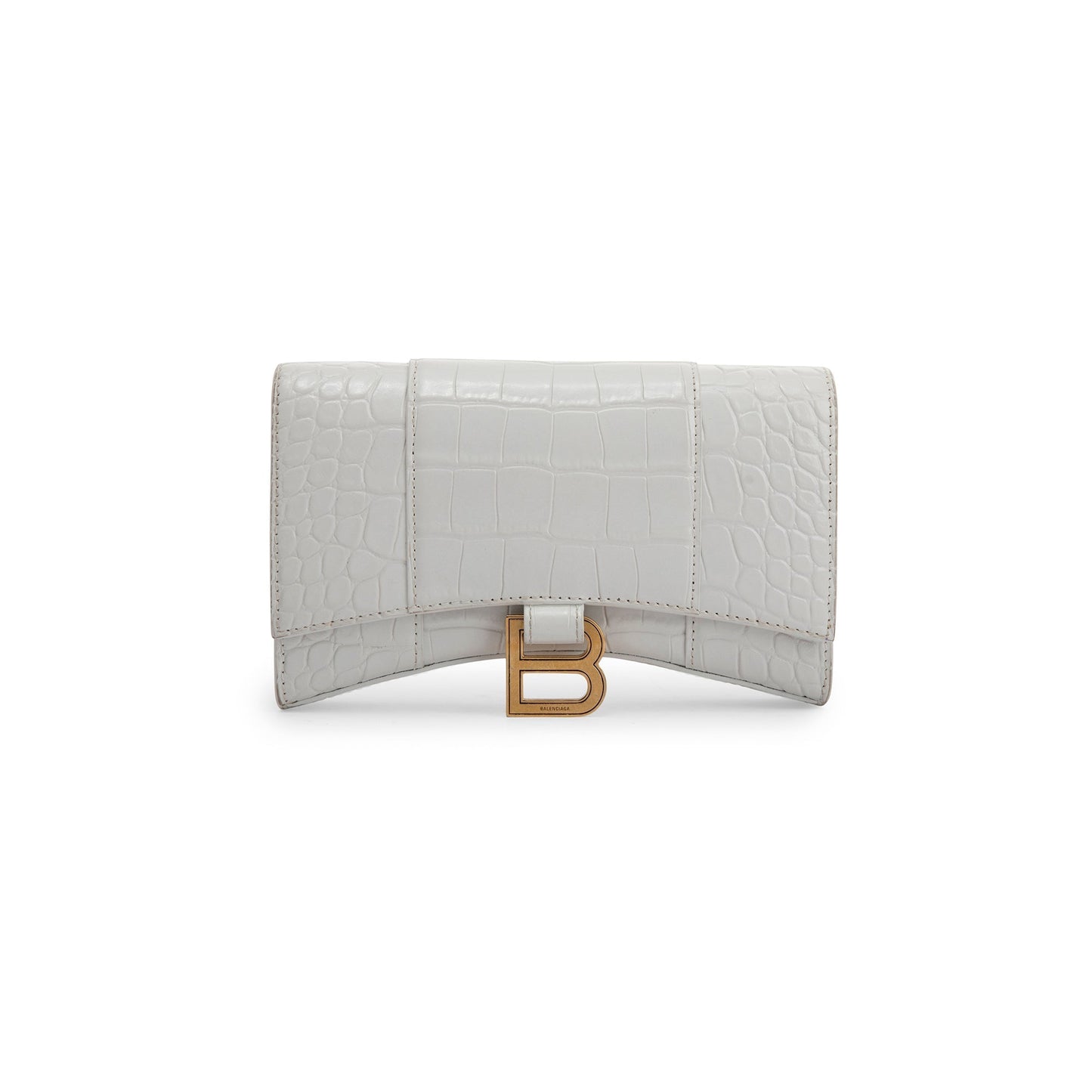 Balenciaga White Crocodile Embossed Hourglass Wallet on Chain