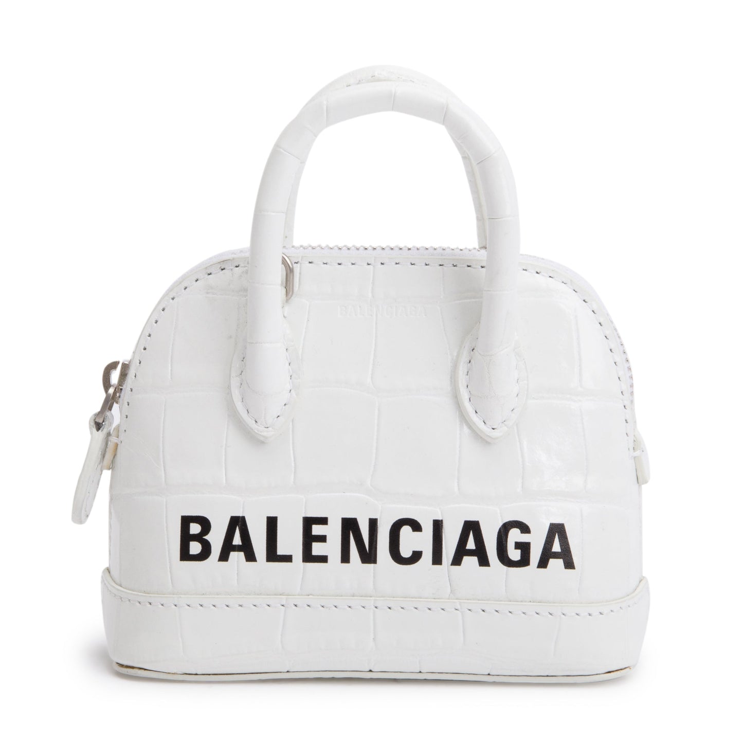 Balenciaga White Crocodile Embossed Ville Mini Top Handle Bag
