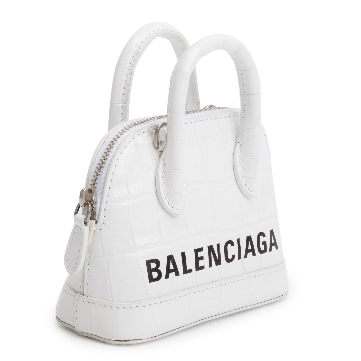 Balenciaga White Crocodile Embossed Ville Mini Top Handle Bag