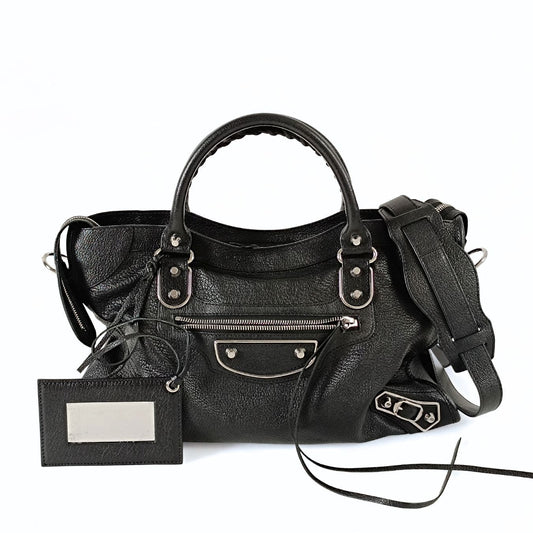 Balenciaga Balenciaga Le City Metallic Medium shoulder bag in black leather