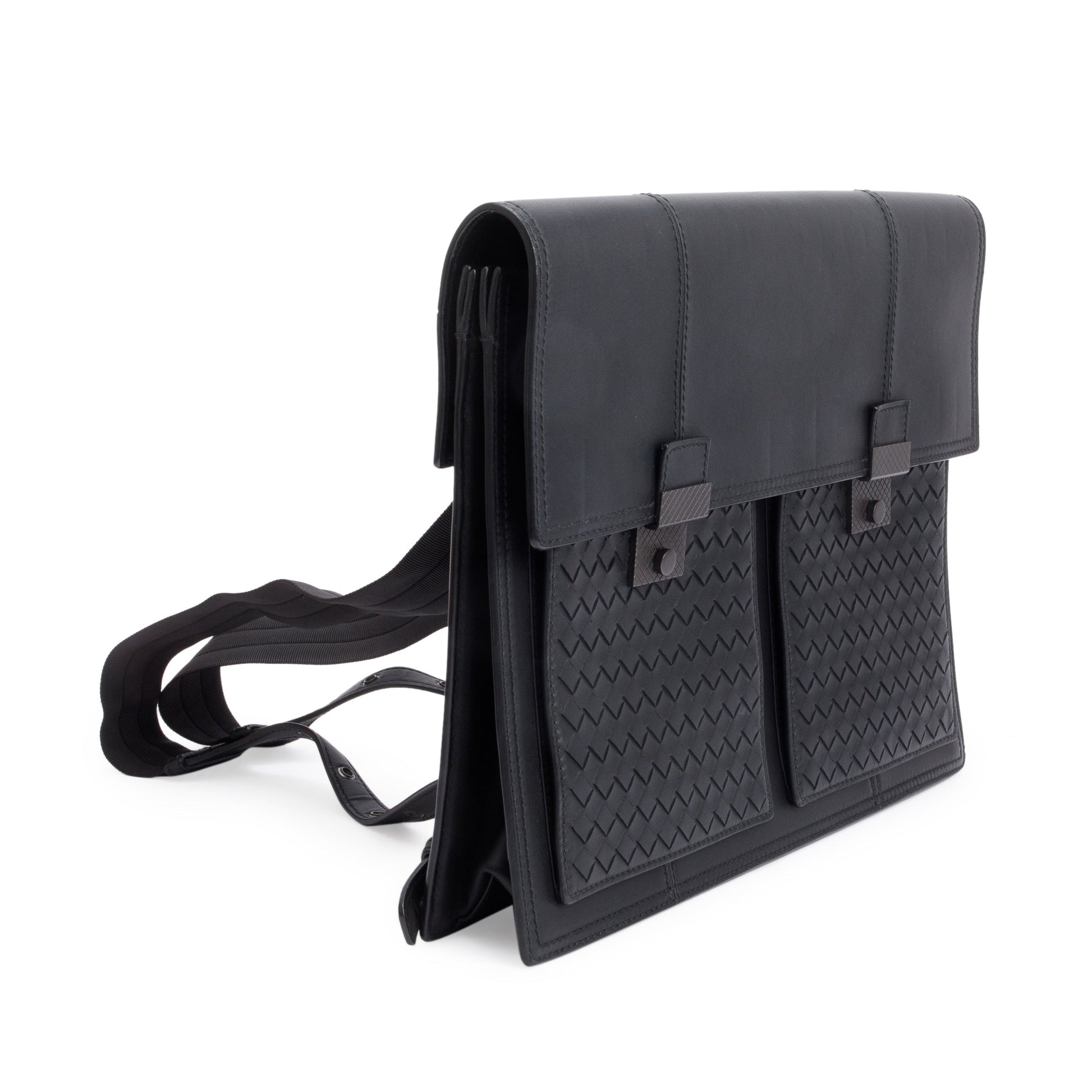 Bottega Veneta Black Intrecciato Leather Briefcase Backpack