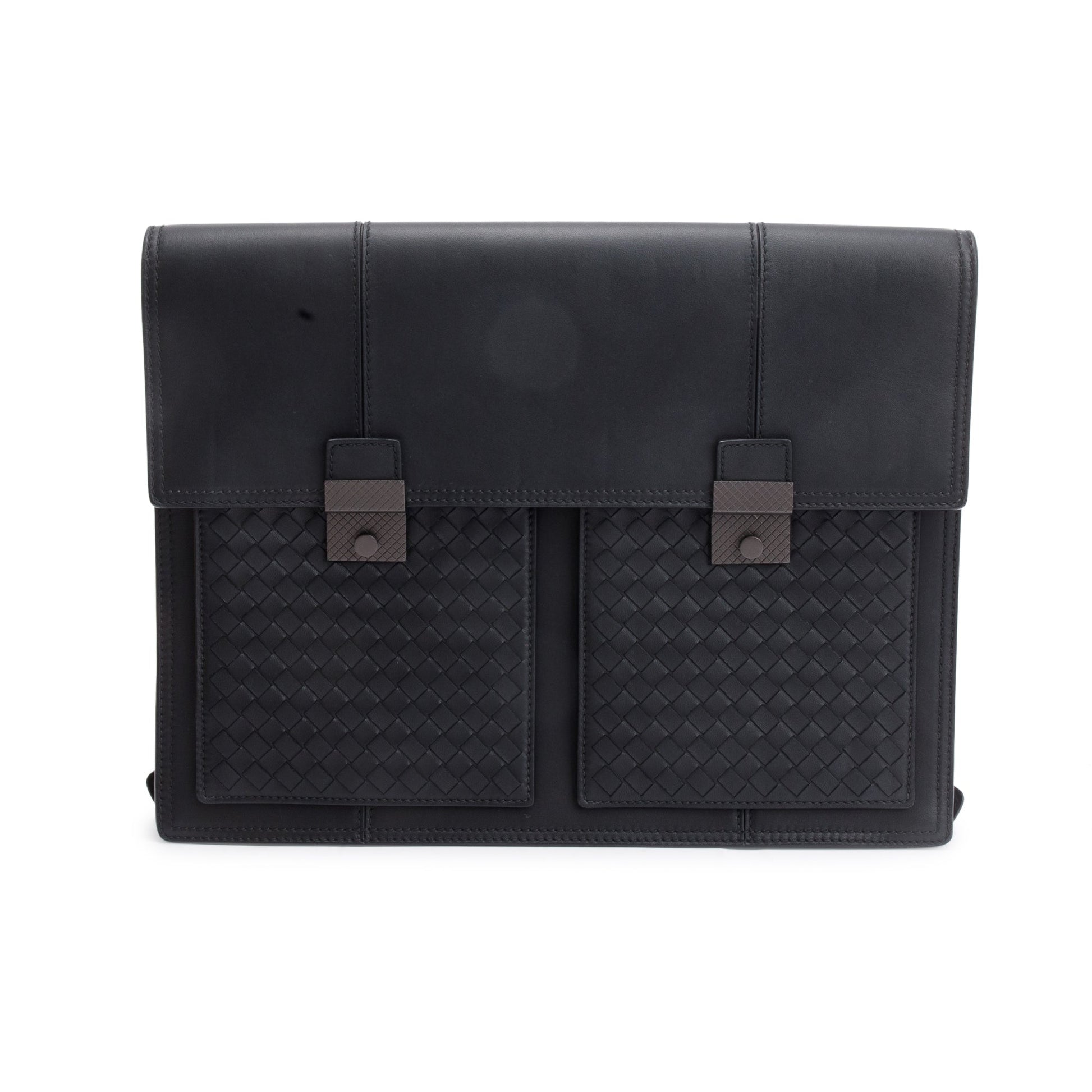 Bottega Veneta Black Intrecciato Leather Briefcase Backpack