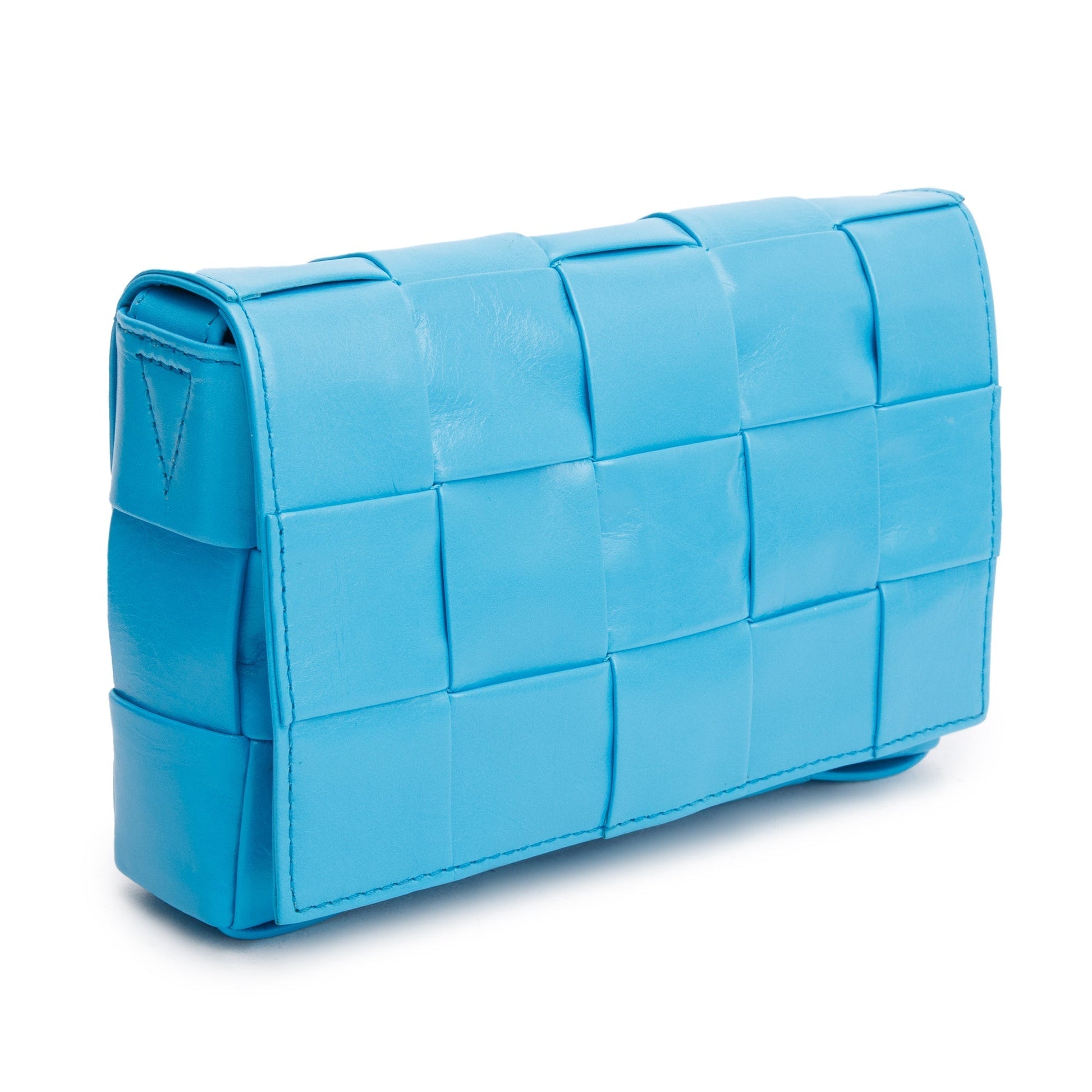 Bottega Veneta Blue Leather Intrecciato Small Cassette Bag