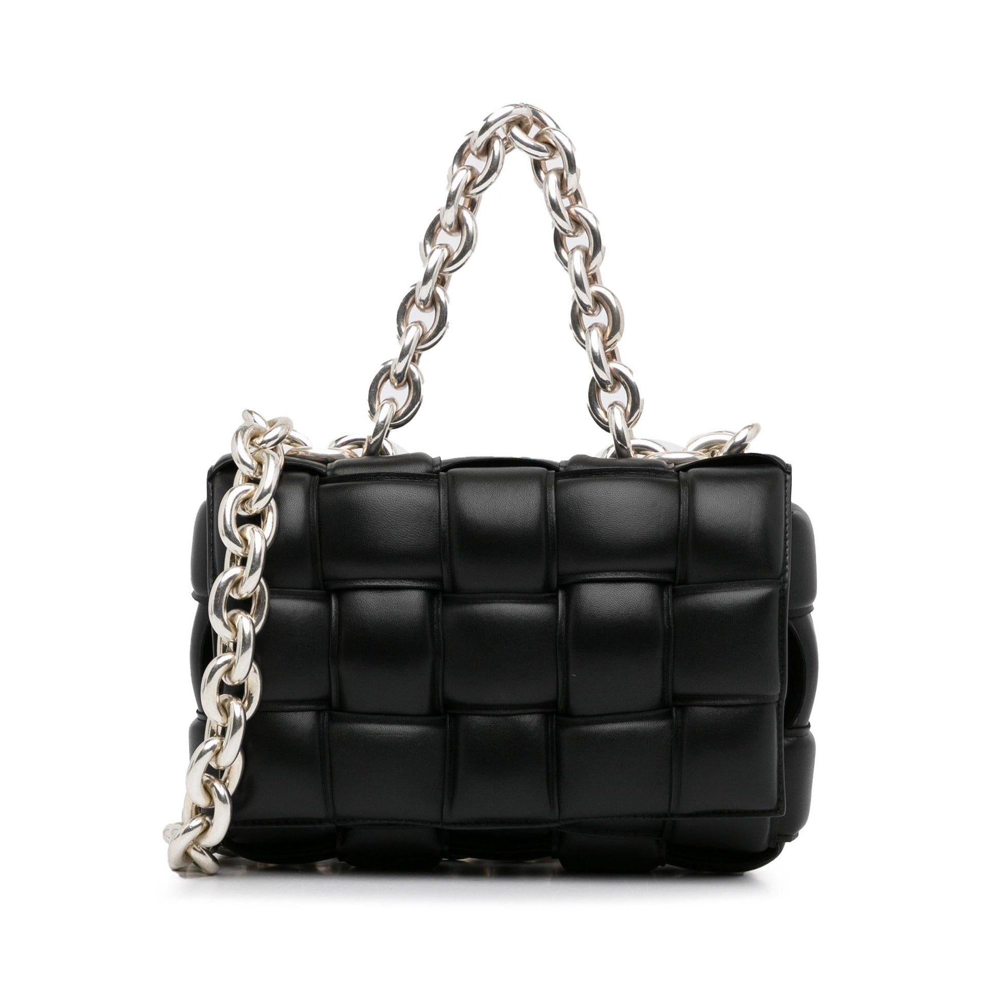 Luxury Bottega Veneta Calfskin Intrecciato Padded Chain Cassette Satchel (SHG-535Auh)