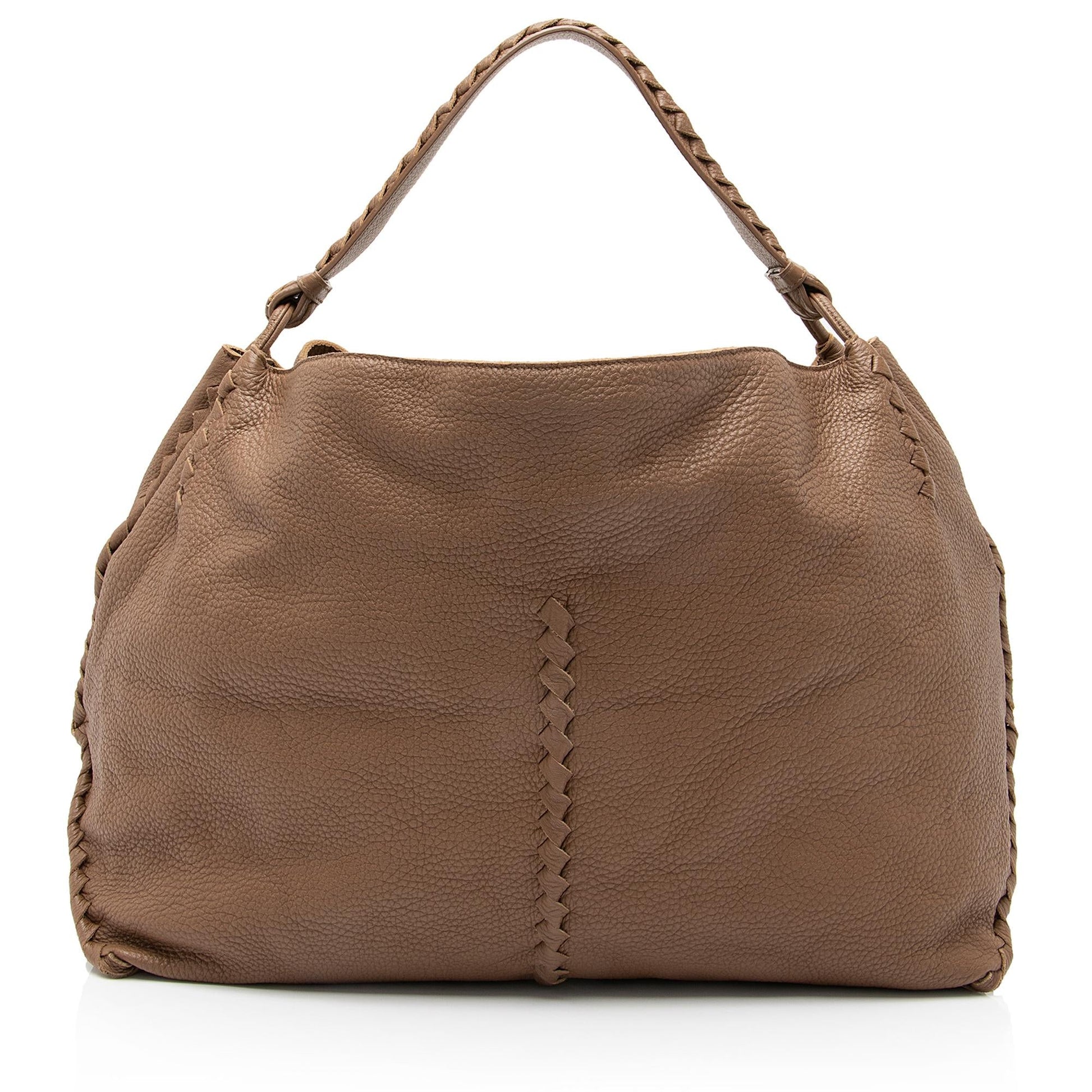 Luxury Bottega Veneta Cervo Leather Intrecciato Large Hobo (SHF-23370)