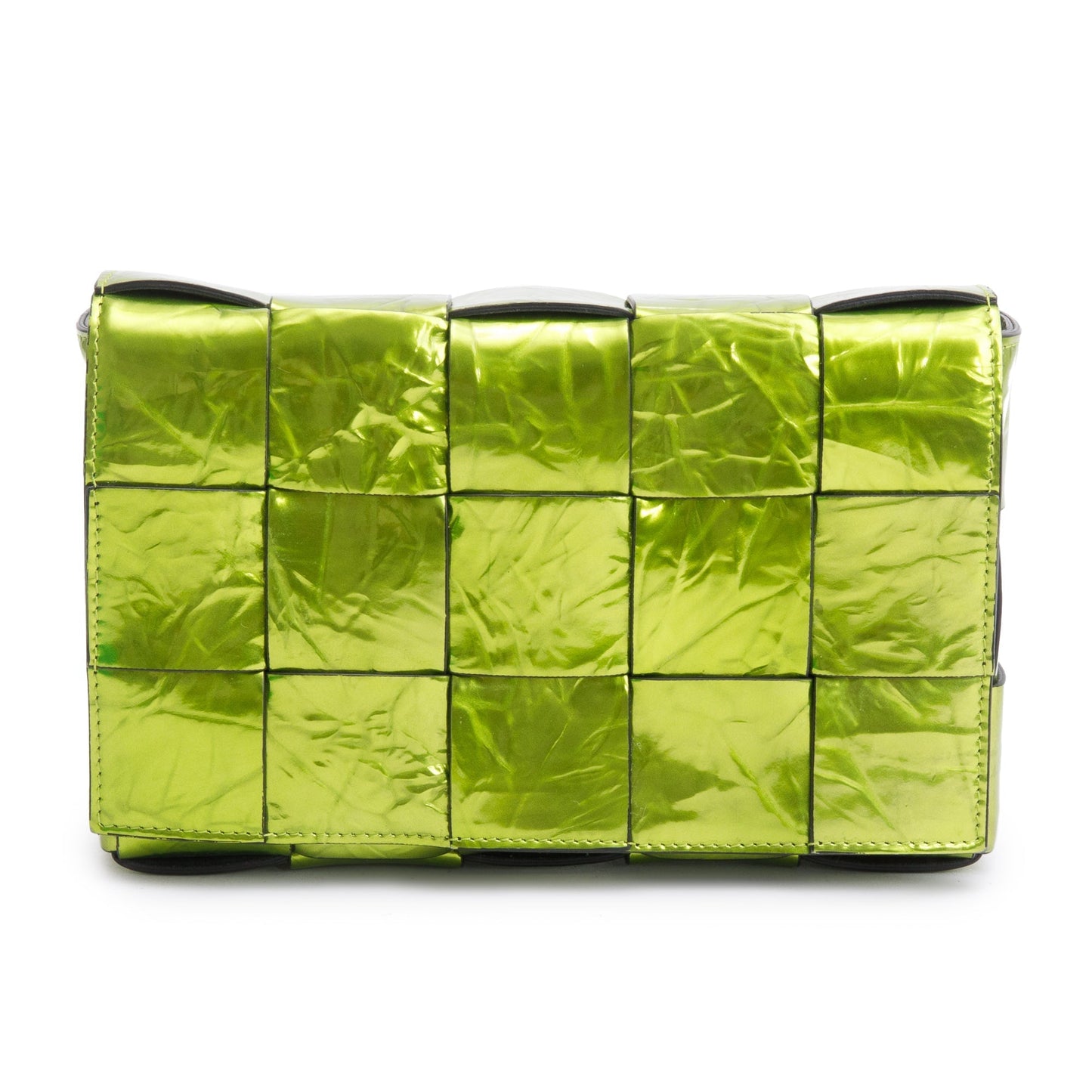 Bottega Veneta Green Metallic Crushed Calfskin Maxi Intrecciato Leather Cassette Bag