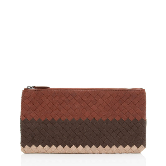 Luxury Bottega Veneta Intrecciato Nappa Tricolor Zip Pouch (SHF-y50aov)
