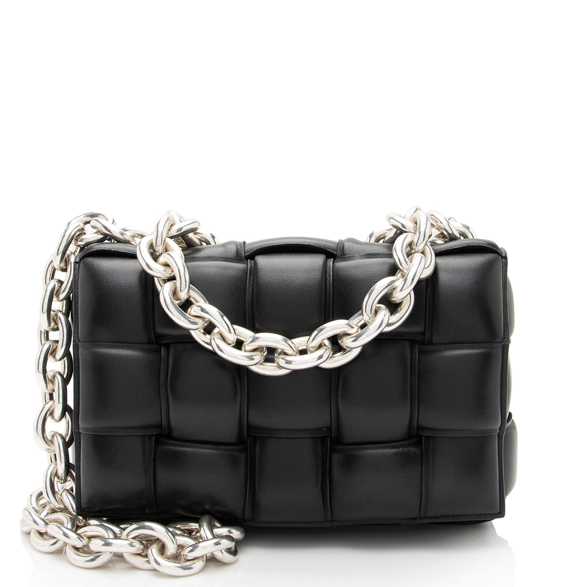 Luxury Bottega Veneta Lambskin Cassette Chain Maxi Shoulder Bag (SHF-JbNRjz)