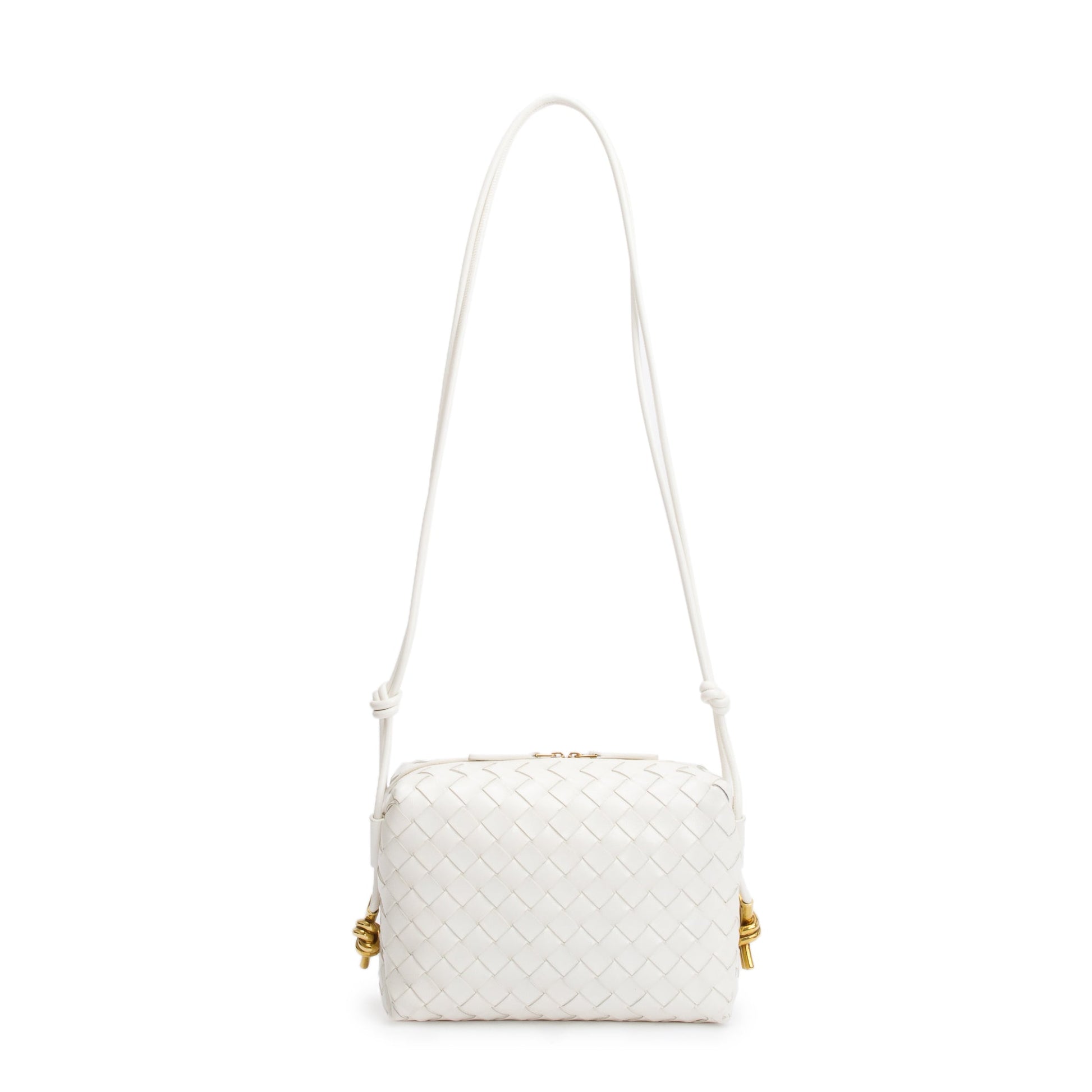 Bottega Veneta White Intrecciato Leather Loop Camera Bag