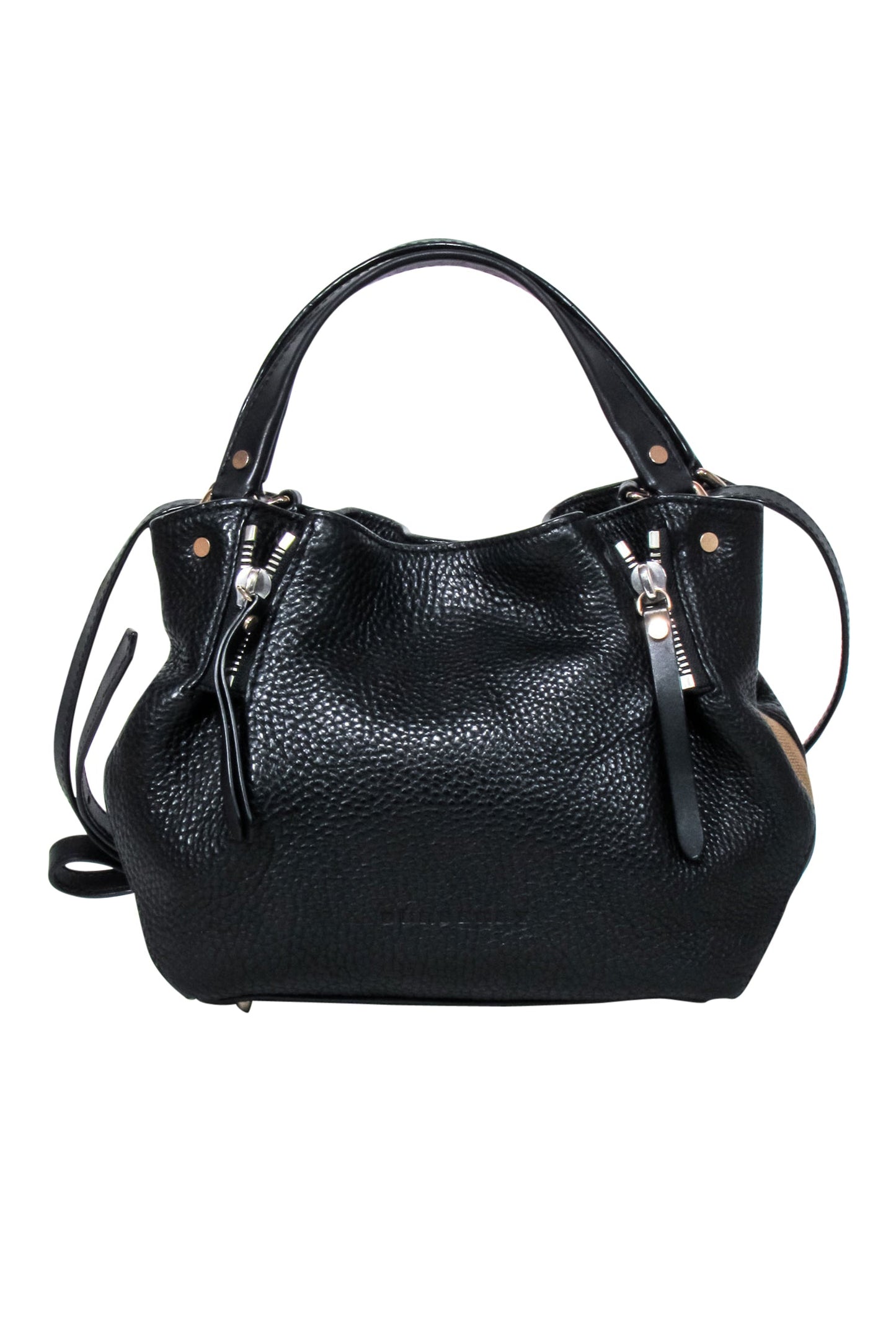 Burberry - Black Leather w/ Signature Plaid Sides Crossbody Bag