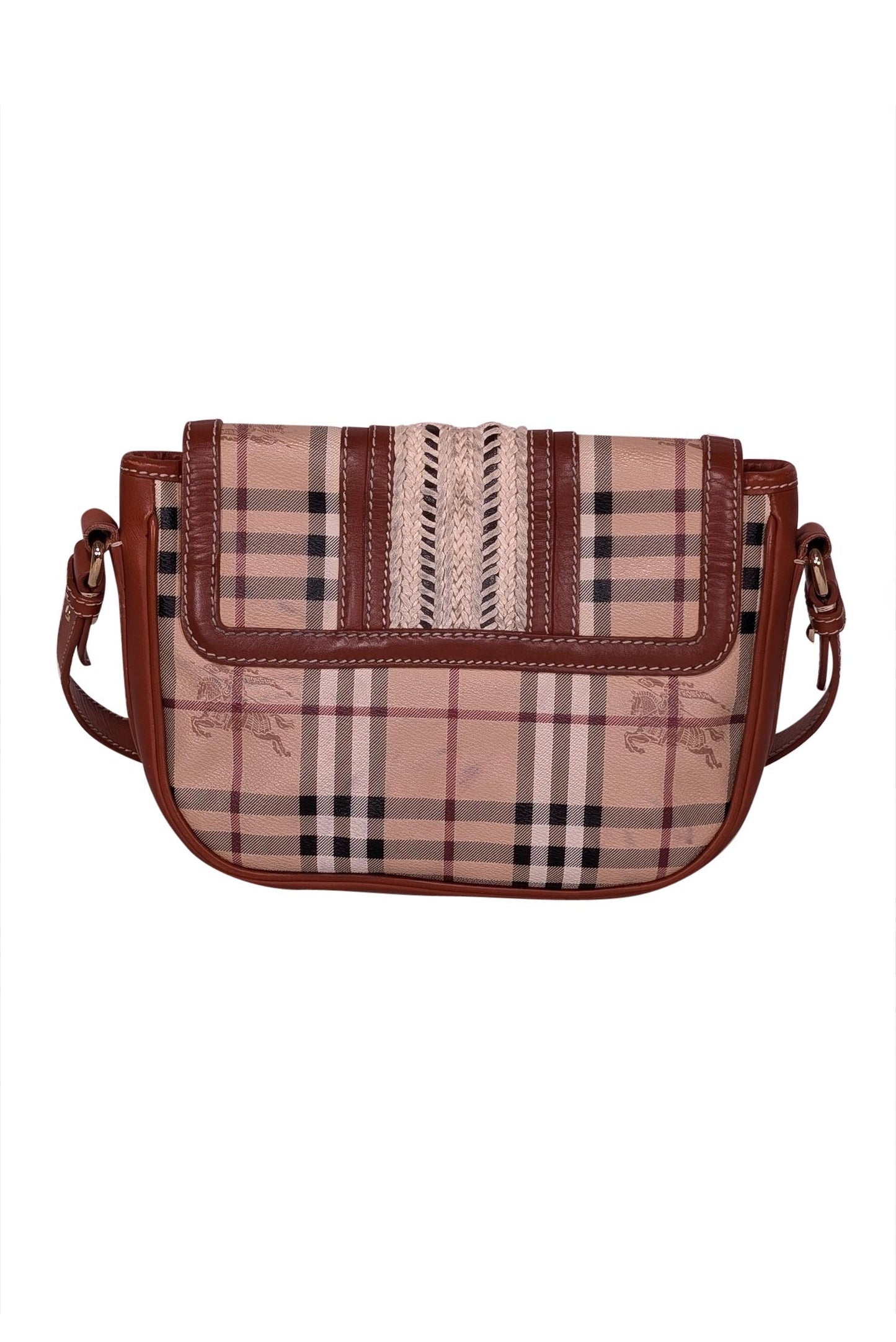 Burberry - Tan Leather and Signature Plaid Crossbody Bag