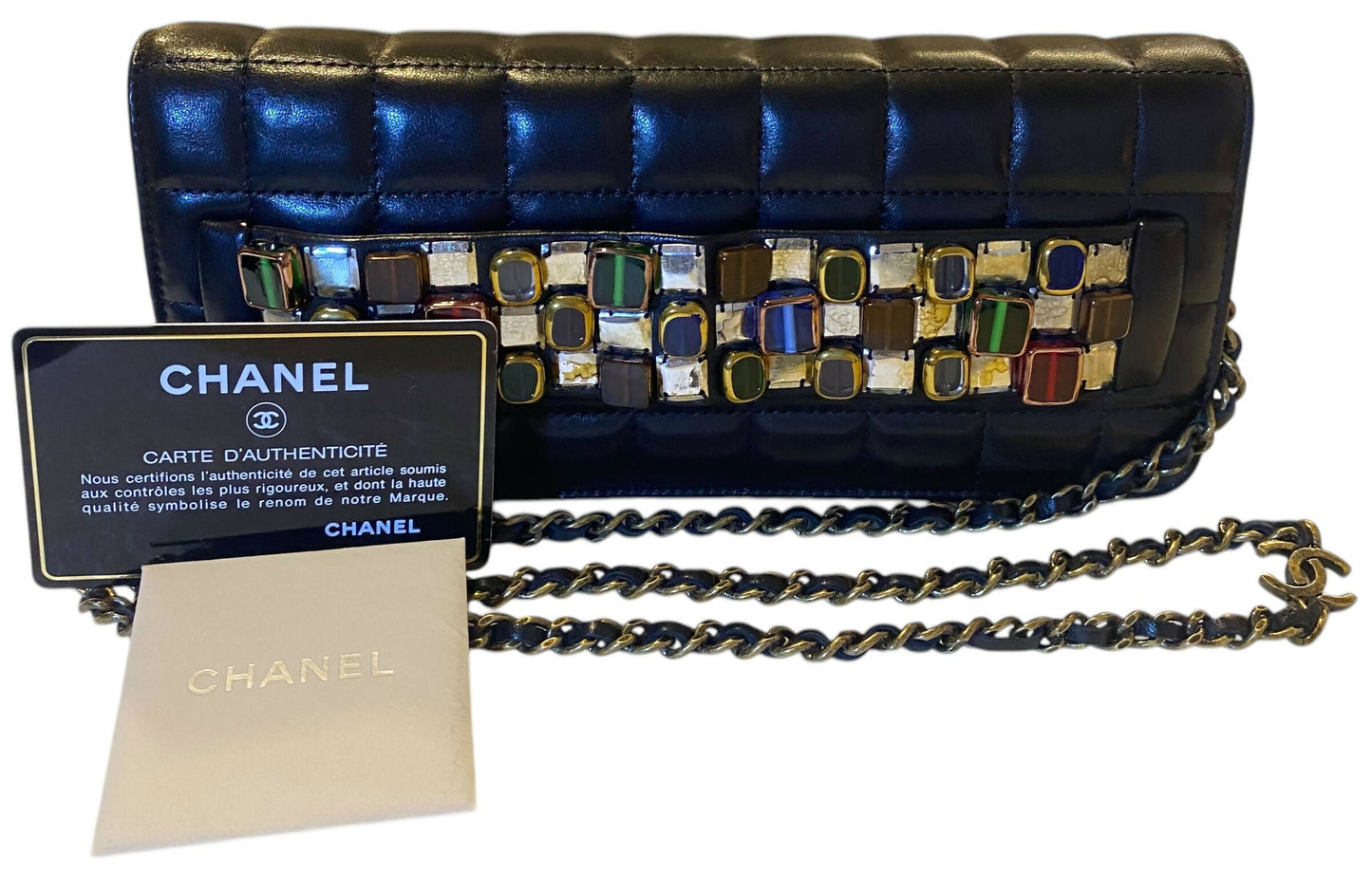 Chanel 11A Paris-Byzance Black Chocolate Bar Lambskin Leather Jeweled Clutch MinaudiÃ¨re Bag