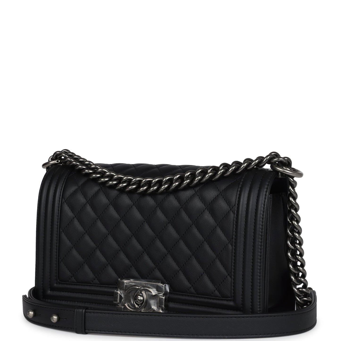 Chanel Medium Boy Bag Black Calfskin Aged Ruthenium Hardware