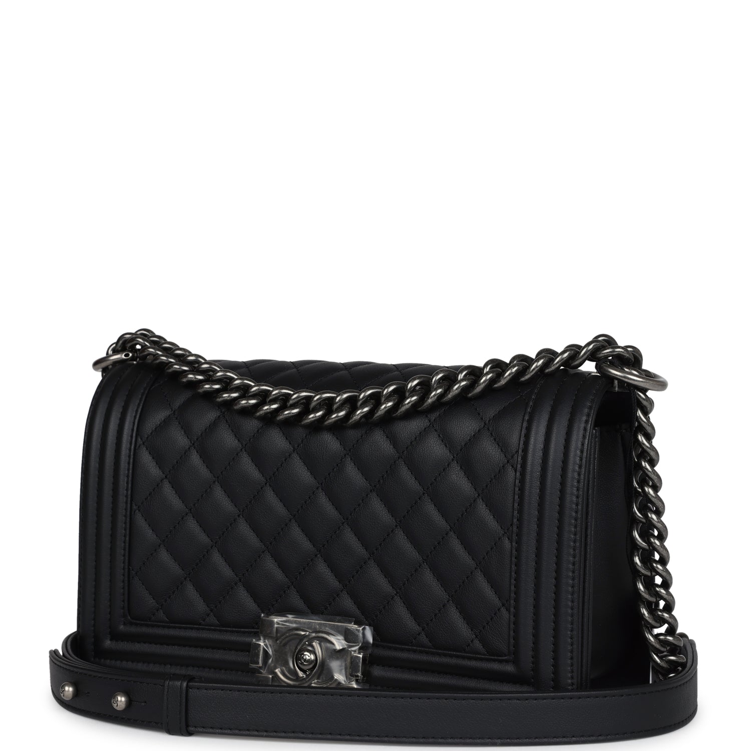 Chanel Medium Boy Bag Black Calfskin Aged Ruthenium Hardware