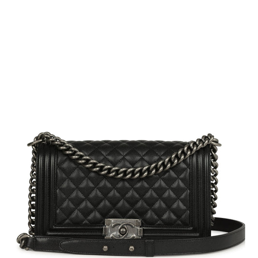 Chanel Old Medium Boy Bag Black Caviar Aged Ruthenium Hardware