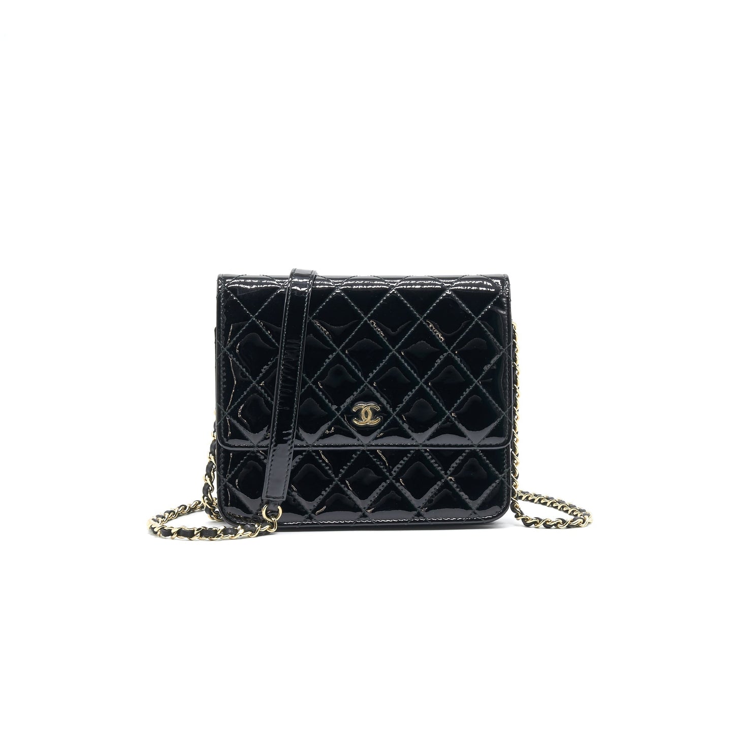 Chanel Square Wallet on Chain Patent Leather Black GHW Crossbody
