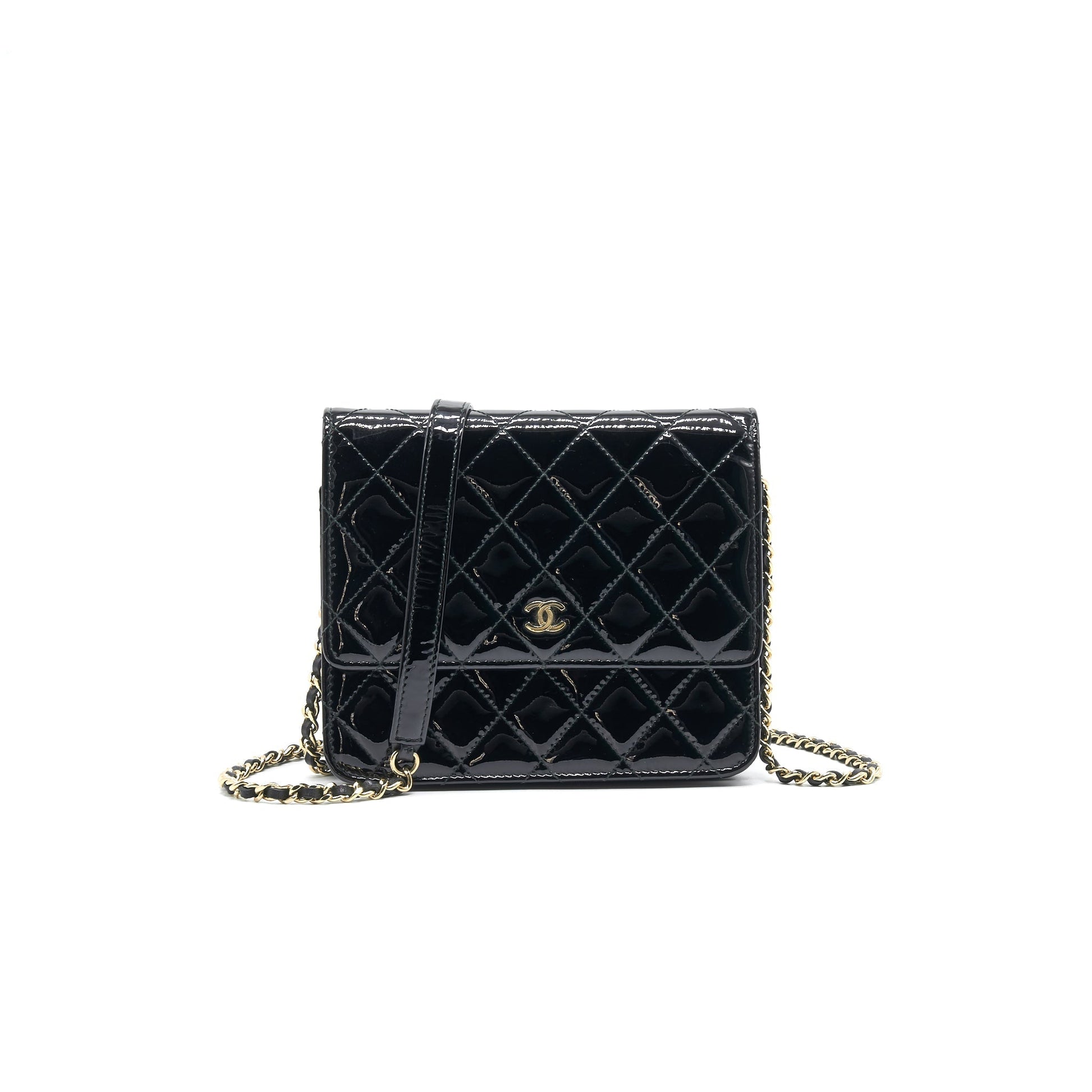 Chanel Square Wallet on Chain Patent Leather Black GHW Crossbody
