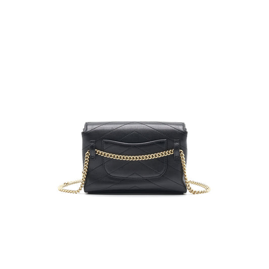 Chanel Calfskin Chevron Leather Chain Waist Bag Black