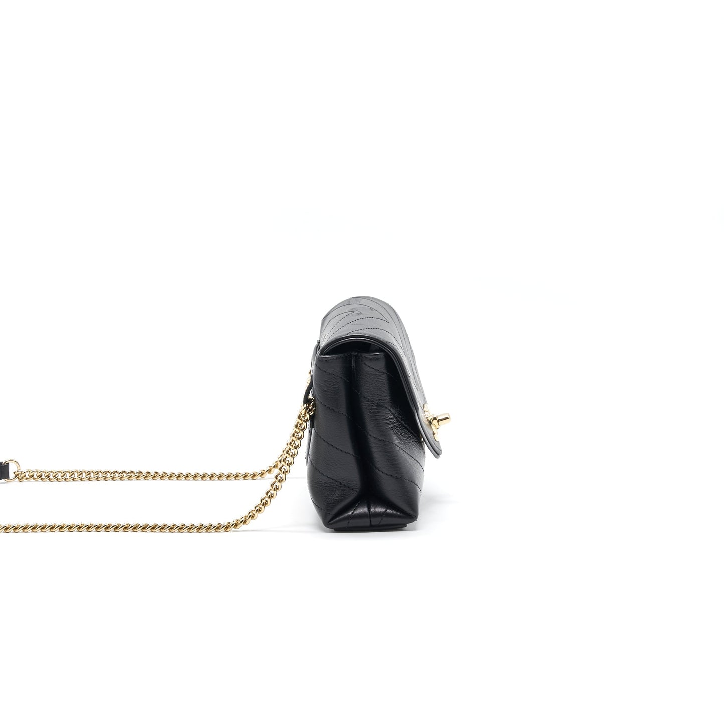Chanel Calfskin Chevron Leather Chain Waist Bag Black
