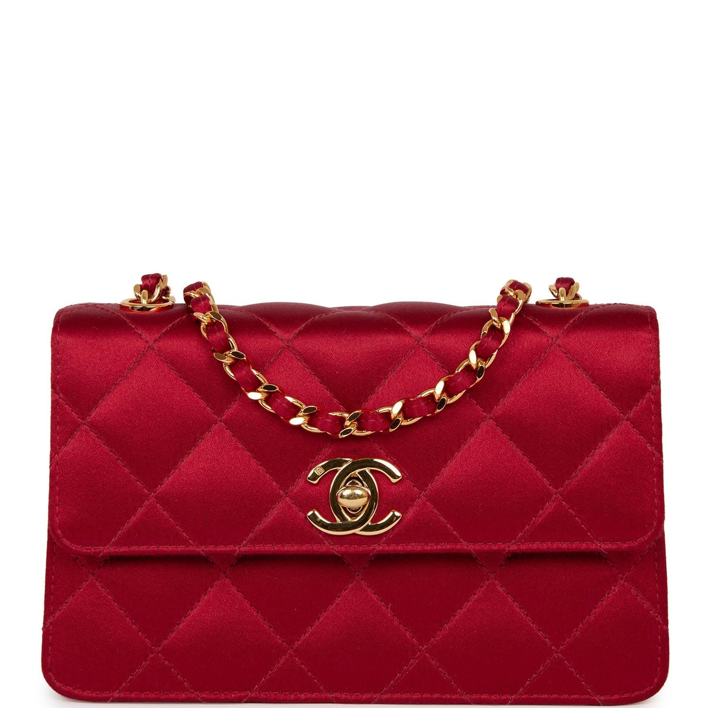 Chanel Mini Flap Bag Red Satin Gold Hardware