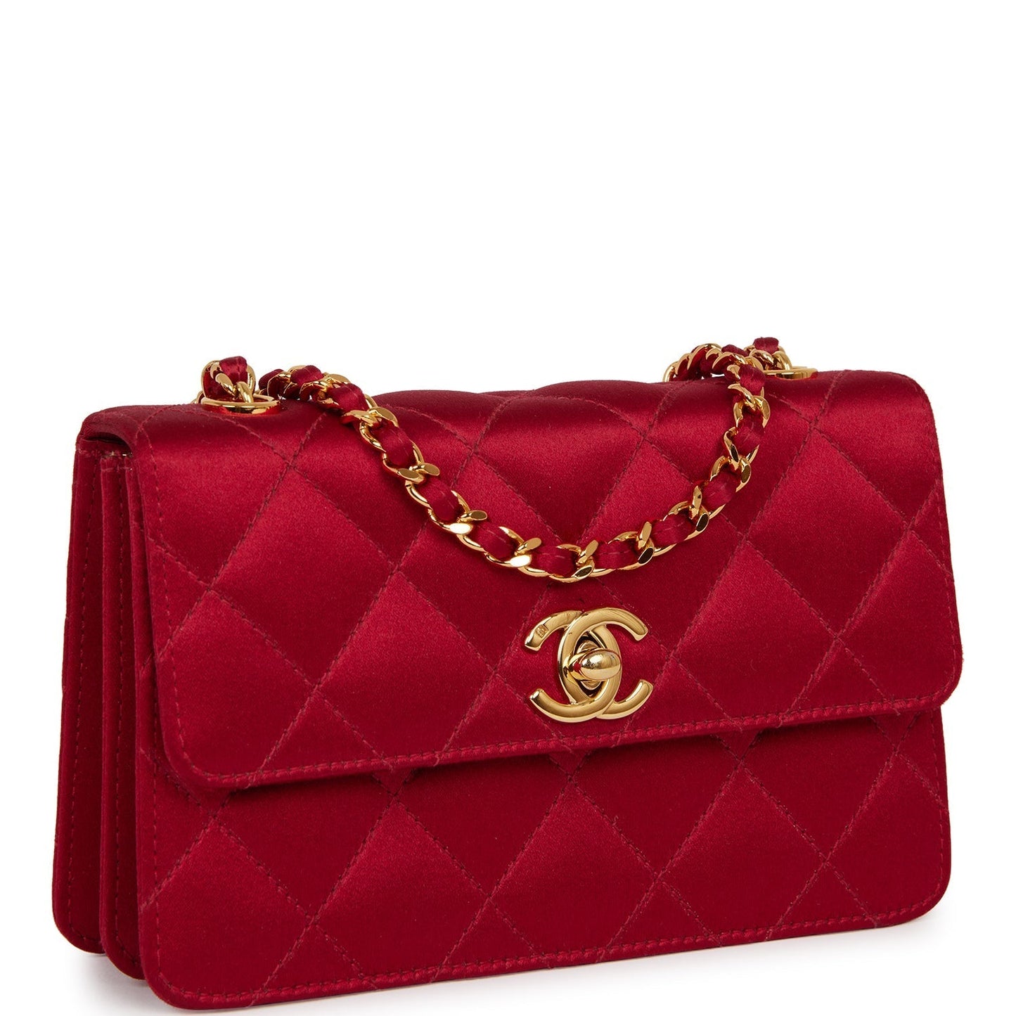 Chanel Mini Flap Bag Red Satin Gold Hardware