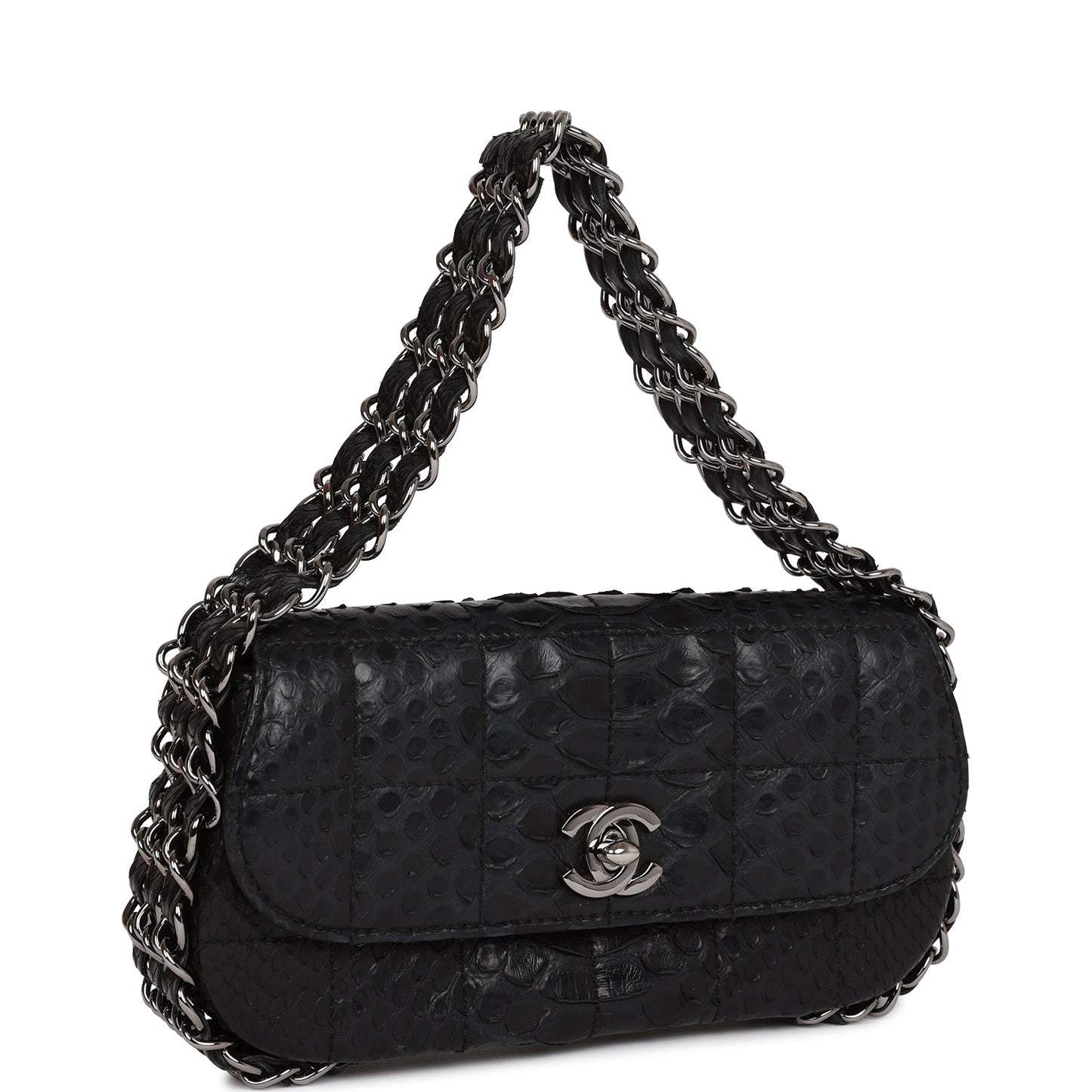 Chanel Mini Flap Bag Black Python Silver Hardware