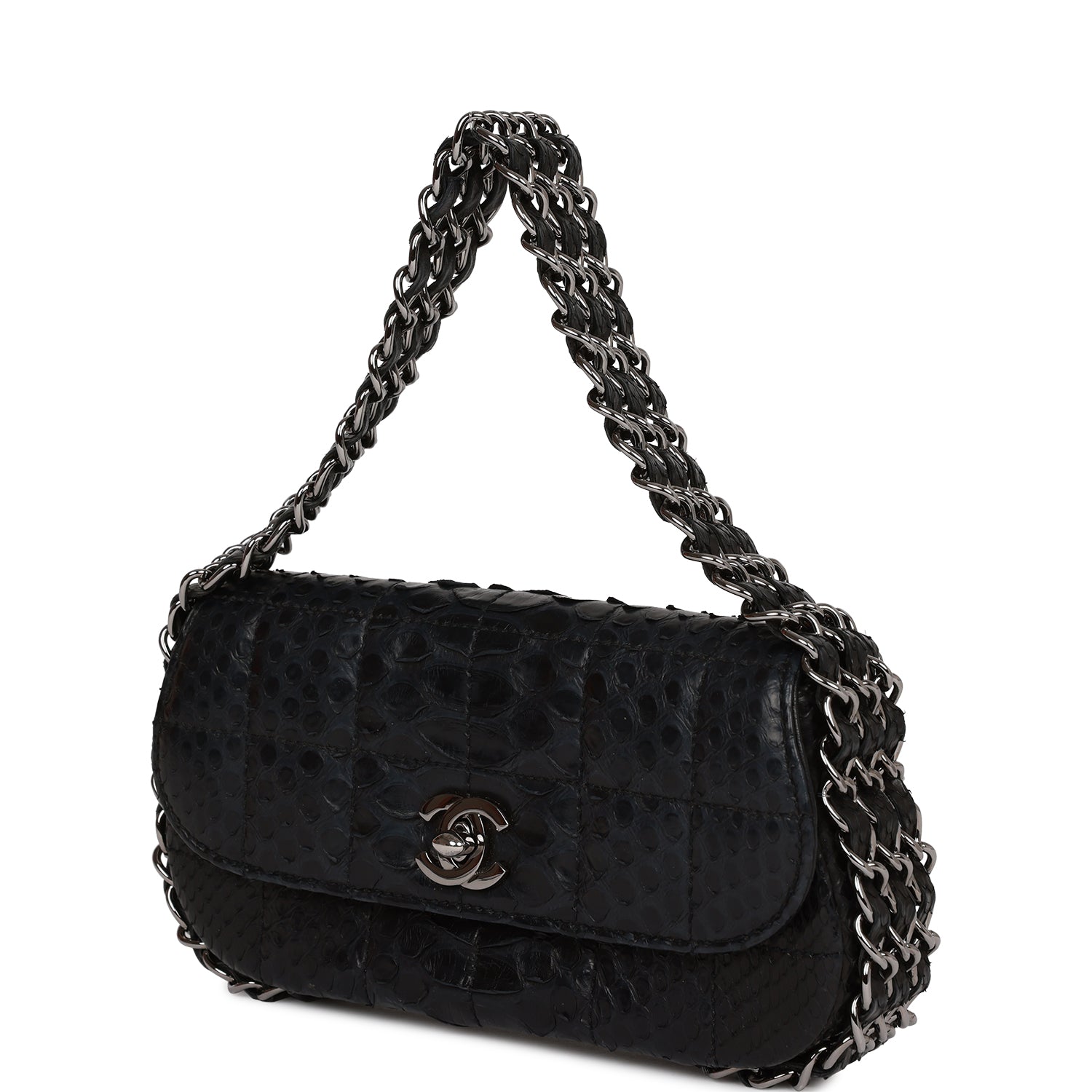 Chanel Mini Flap Bag Black Python Silver Hardware