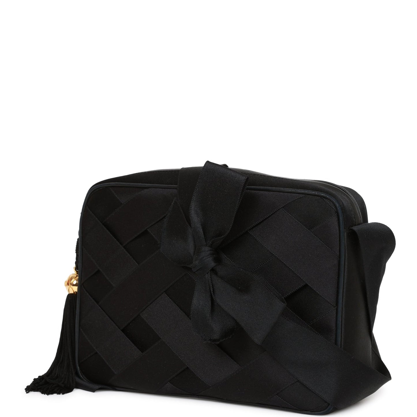 Chanel Ribbon Camera Bag Black Satin Gold Hardware