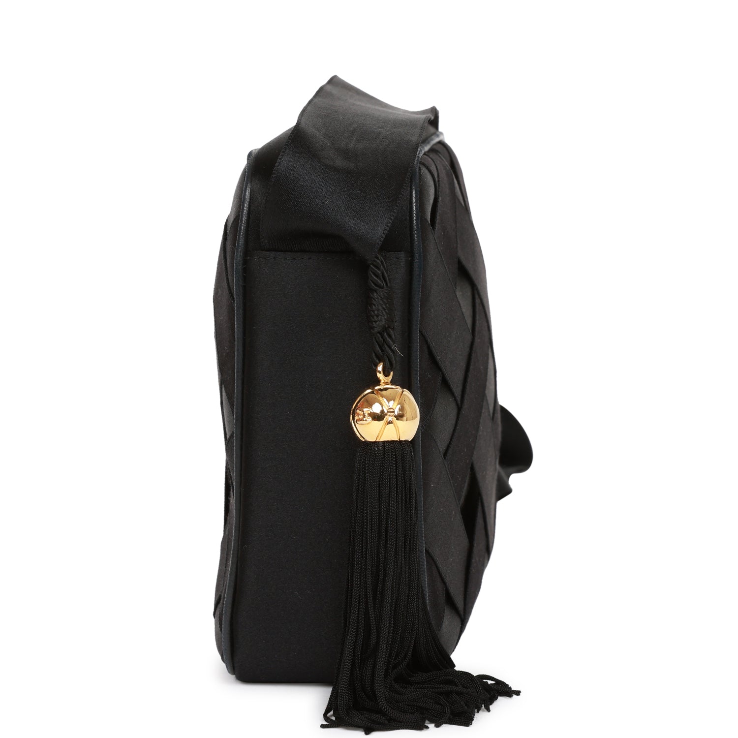 Chanel Ribbon Camera Bag Black Satin Gold Hardware