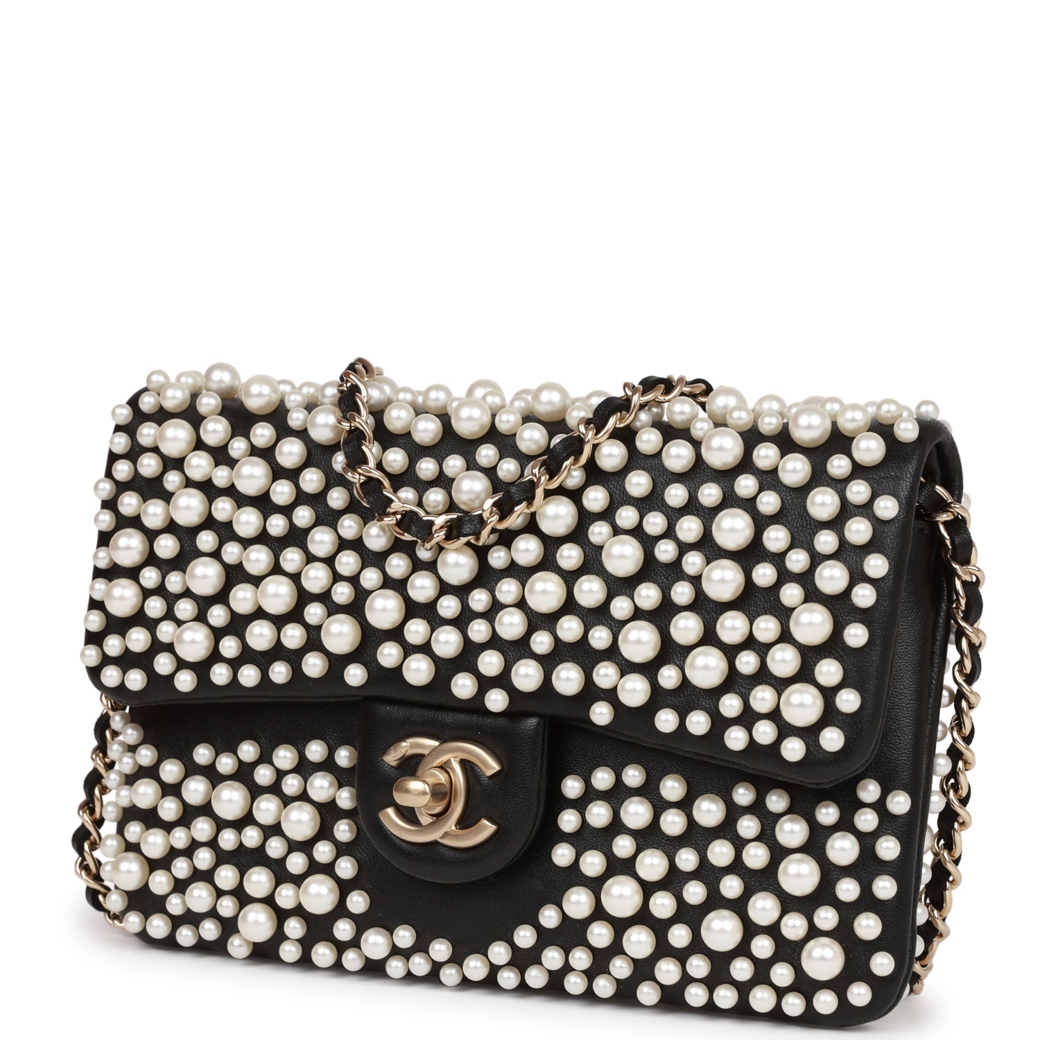 Chanel "Paris-Dubai" Pearly Flap Bag Black Lambskin Light Gold Hardware