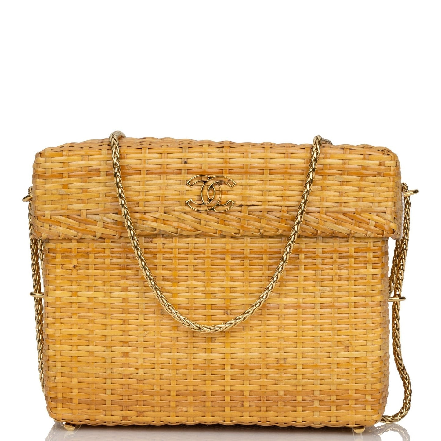 Chanel Small Picnic Basket Bag Natural Wicker Gold Hardware