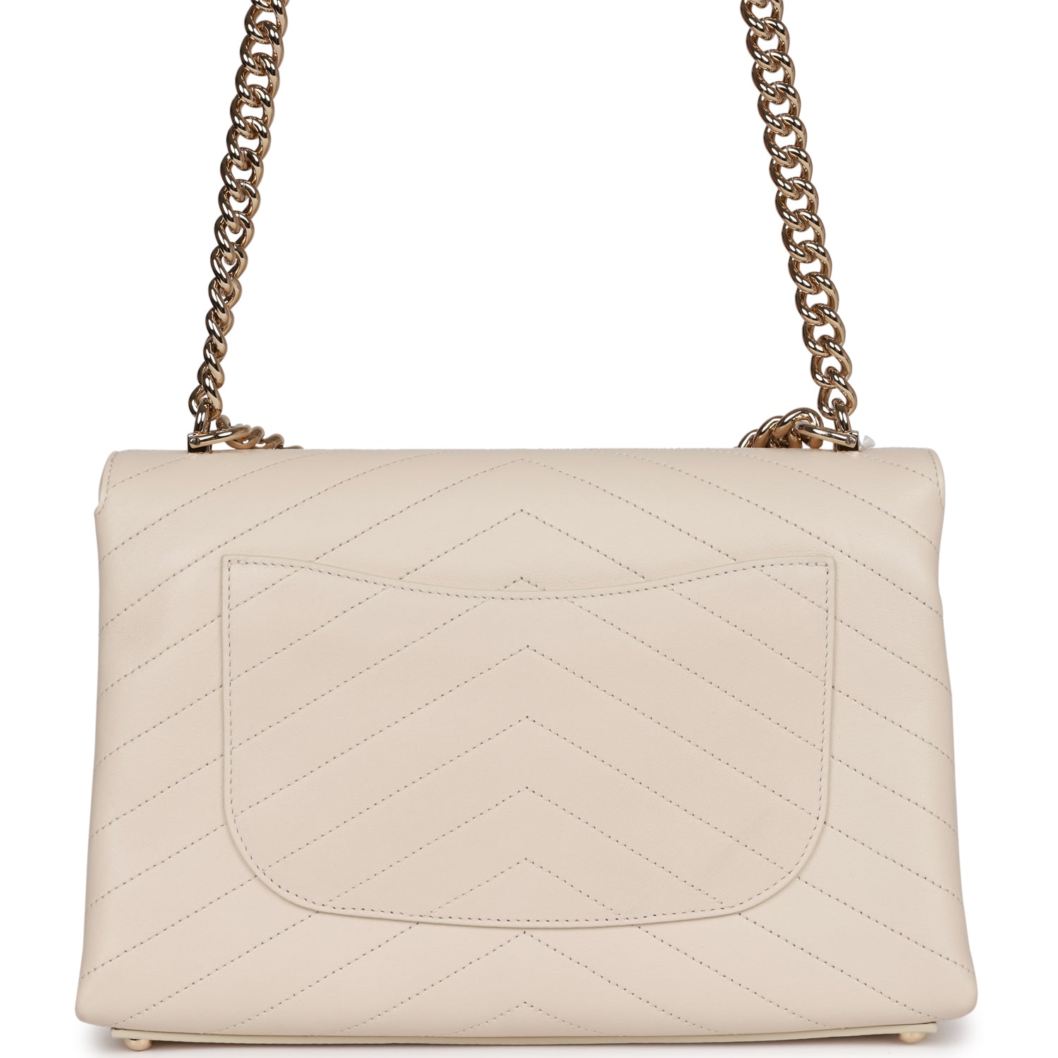 Chanel Envelope Shoulder Flap Bag Ivory Chevron Lambskin Light Gold Hardware
