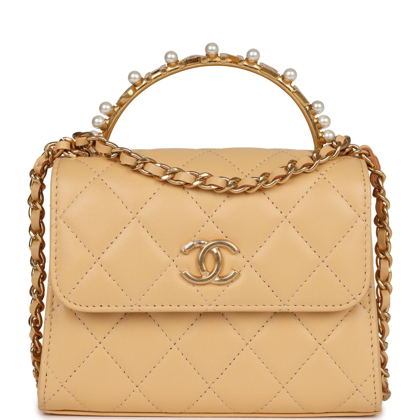 Chanel Clutch with Top Handle Beige Lambskin Antique Gold Hardware