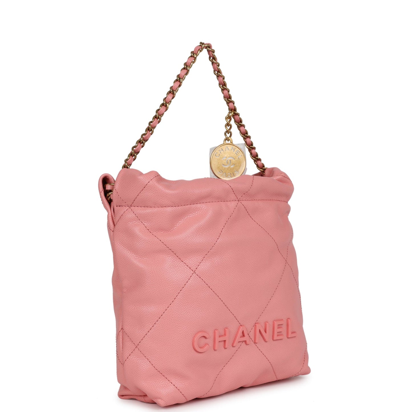 Chanel Mini 22 Bag Pink Shiny Pebbled Calfskin Gold Hardware