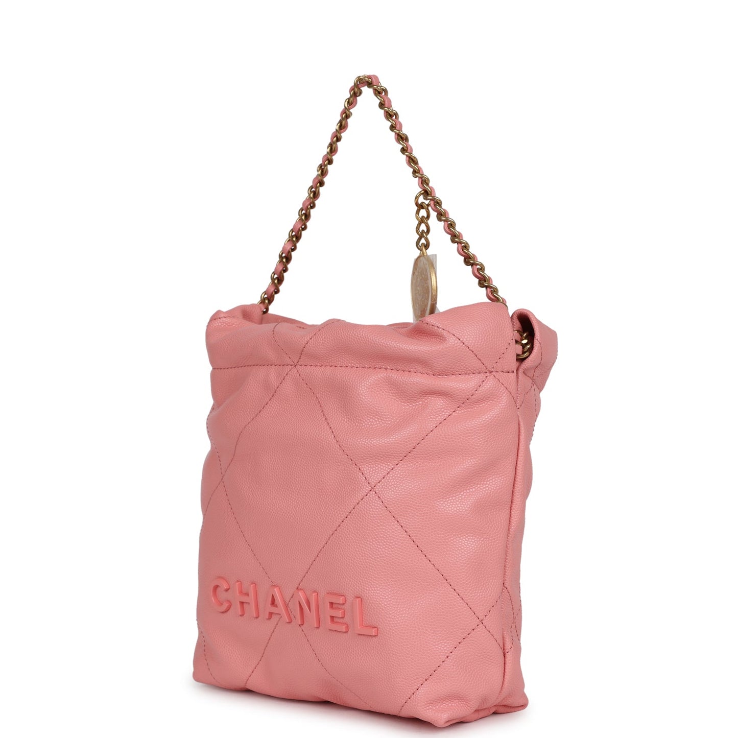 Chanel Mini 22 Bag Pink Shiny Pebbled Calfskin Gold Hardware