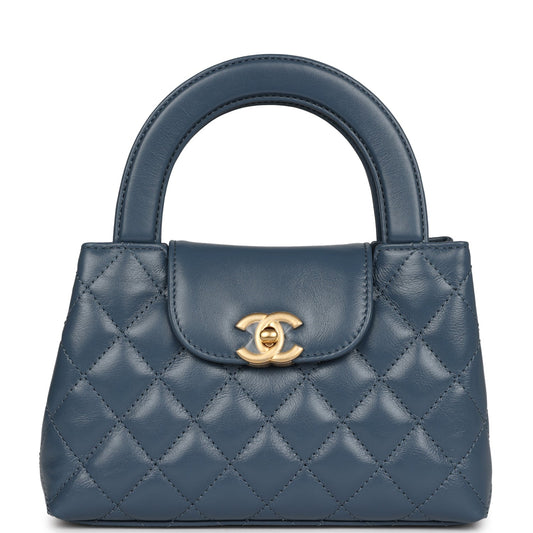 Chanel Small Kelly Shopper Blue Shiny Aged Calfskin Brushed Gold Hardware Handbag