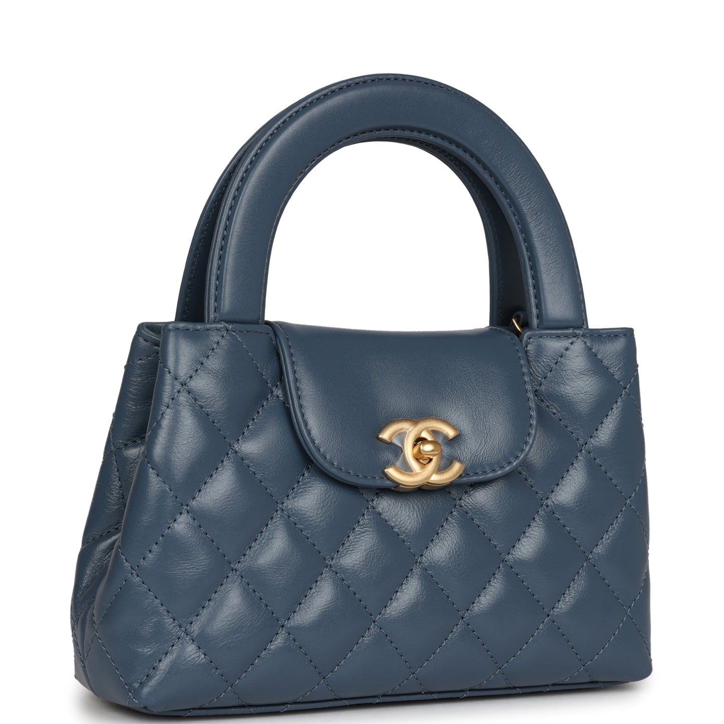 Chanel Small Kelly Shopper Blue Shiny Aged Calfskin Brushed Gold Hardware Handbag