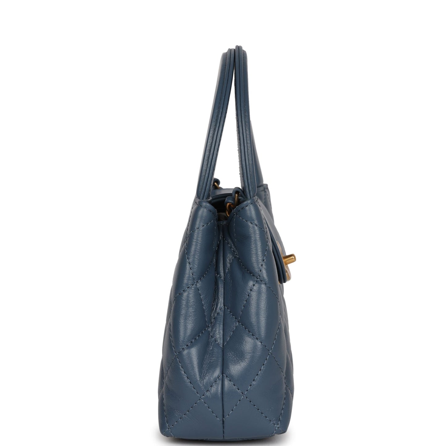 Chanel Small Kelly Shopper Blue Shiny Aged Calfskin Brushed Gold Hardware Handbag