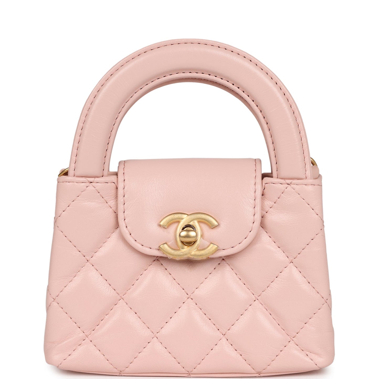 Chanel Nano Kelly Shopper Light Pink Shiny Aged Calfskin Brushed Gold Hardware Handbag