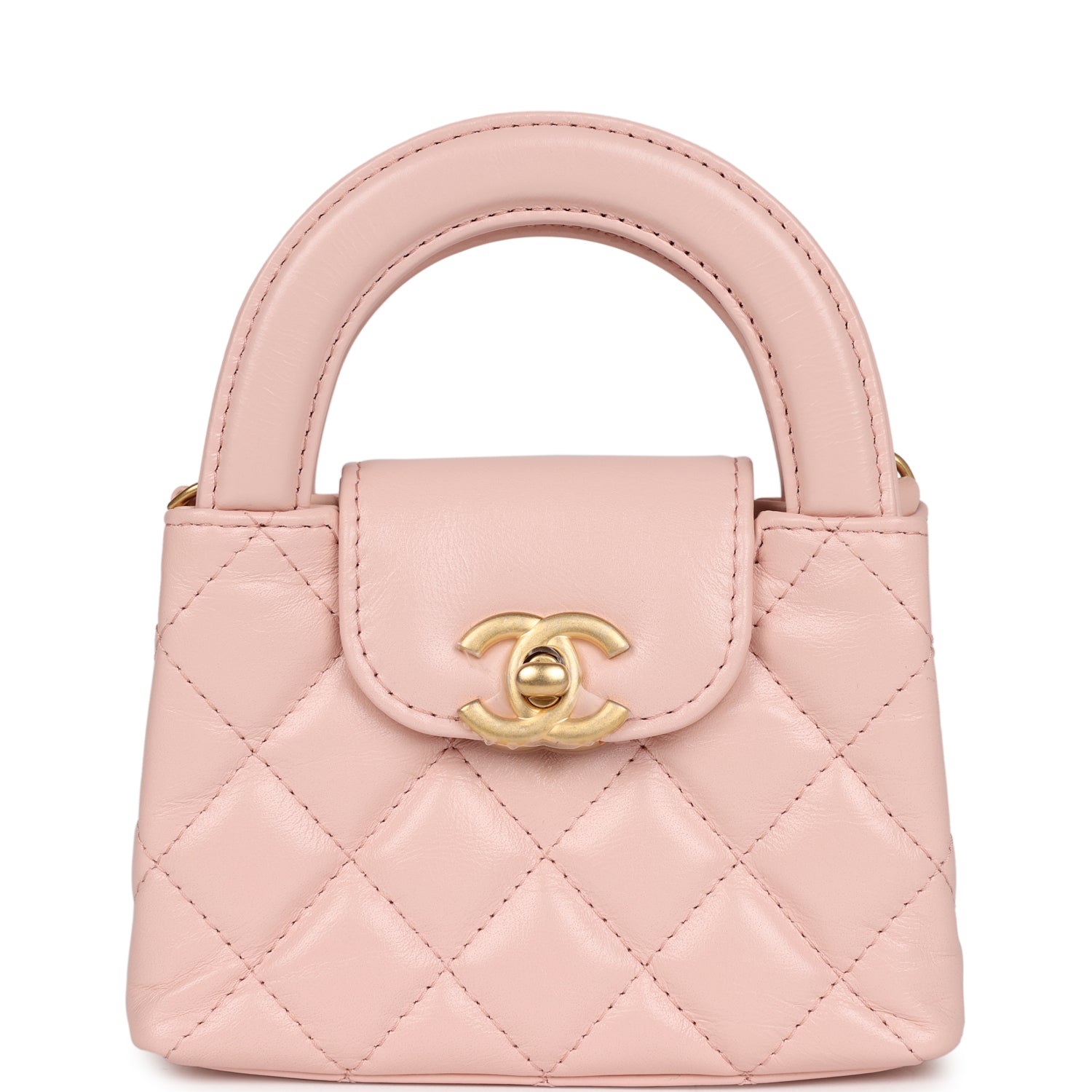 Chanel Nano Kelly Shopper Light Pink Shiny Aged Calfskin Brushed Gold Hardware Handbag