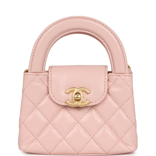 Chanel Nano Kelly Shopper Light Pink Shiny Aged Calfskin Brushed Gold Hardware Handbag