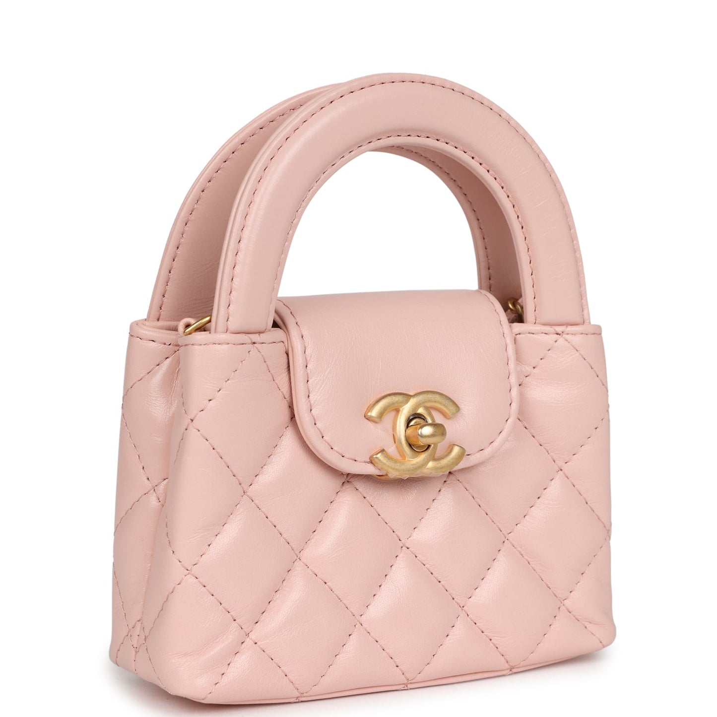 Chanel Nano Kelly Shopper Light Pink Shiny Aged Calfskin Brushed Gold Hardware Handbag