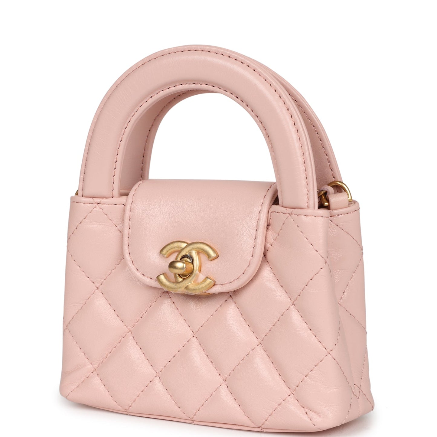 Chanel Nano Kelly Shopper Light Pink Shiny Aged Calfskin Brushed Gold Hardware Handbag