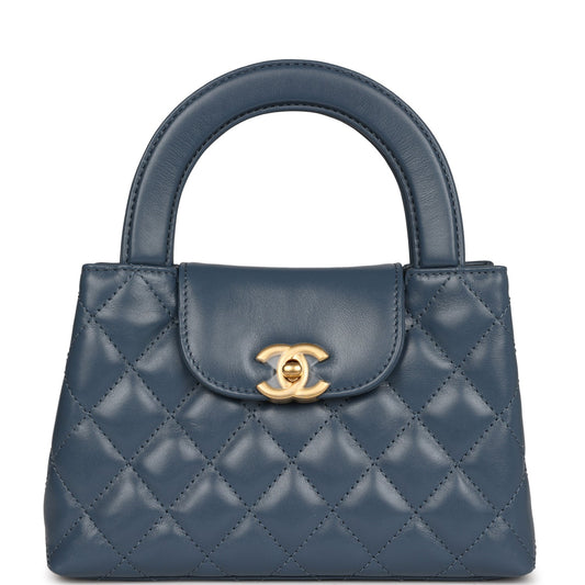 Chanel Small Kelly Shopper Blue Shiny Aged Calfskin Brushed Gold Hardware Handbag