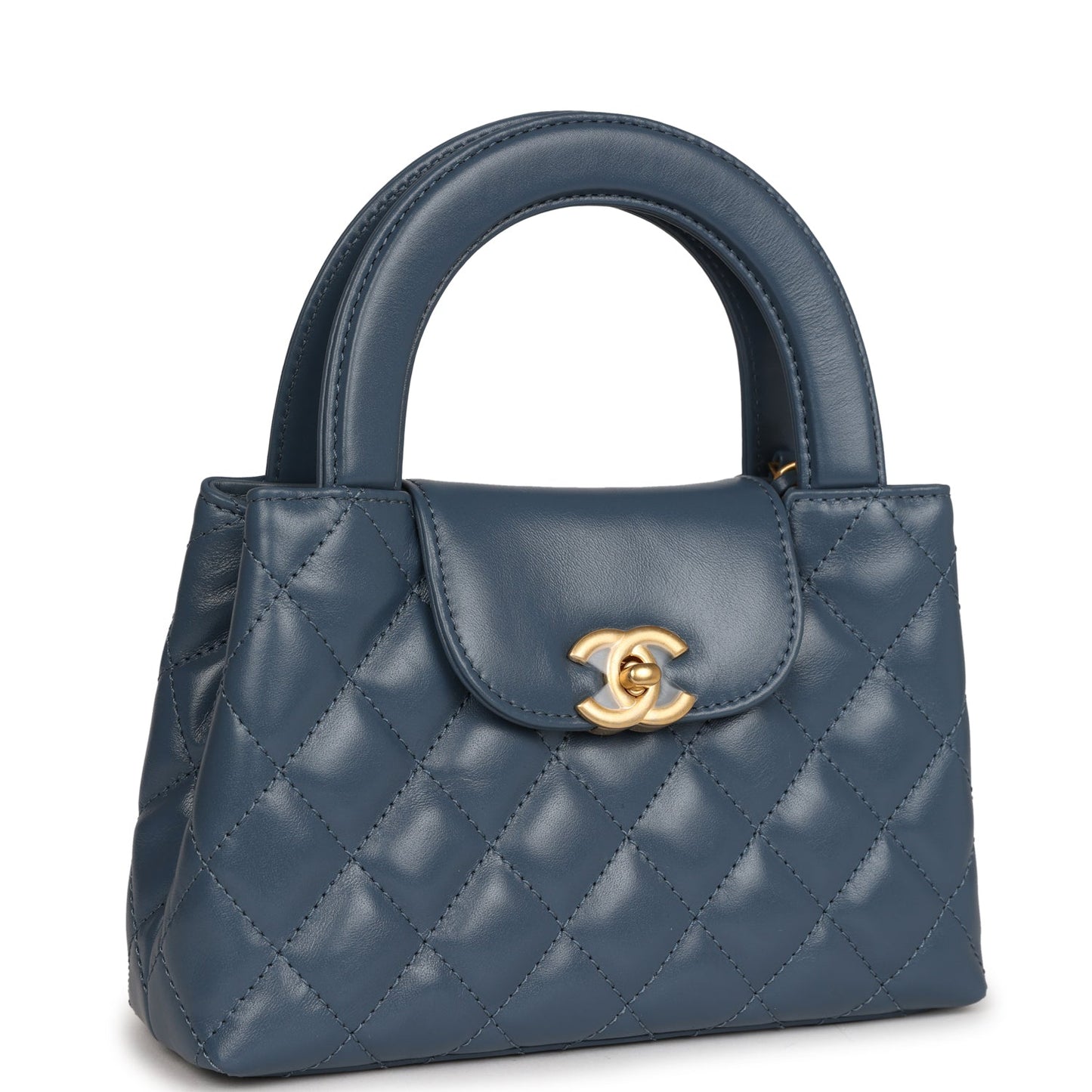 Chanel Small Kelly Shopper Blue Shiny Aged Calfskin Brushed Gold Hardware Handbag